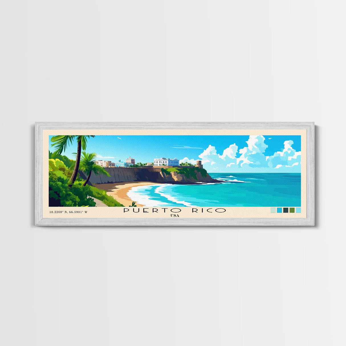 Puerto Rico, USA Panoramic Print, Vacation Gift, USA Wall Art, Beach Painting, Beach Decor, Beach Or Lakehouse Art