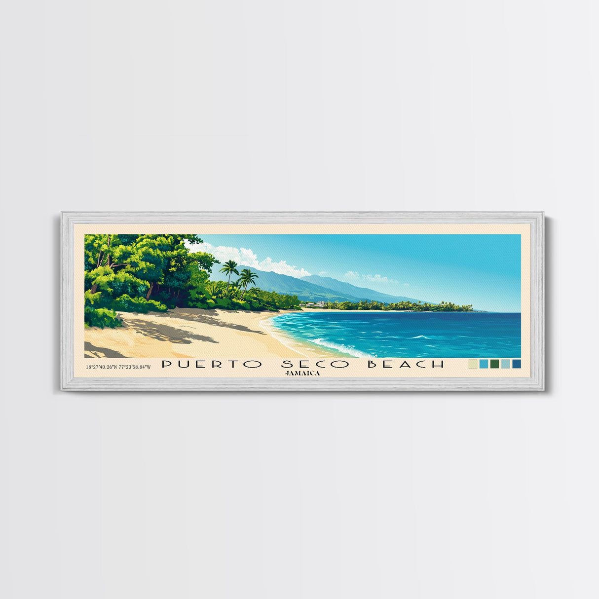 Puerto Seco Beach, Jamaica Panoramic Beach Print, Vacation Gift, Jamaica Wall Art, Beach Painting, Beach Decor, Beach Painting