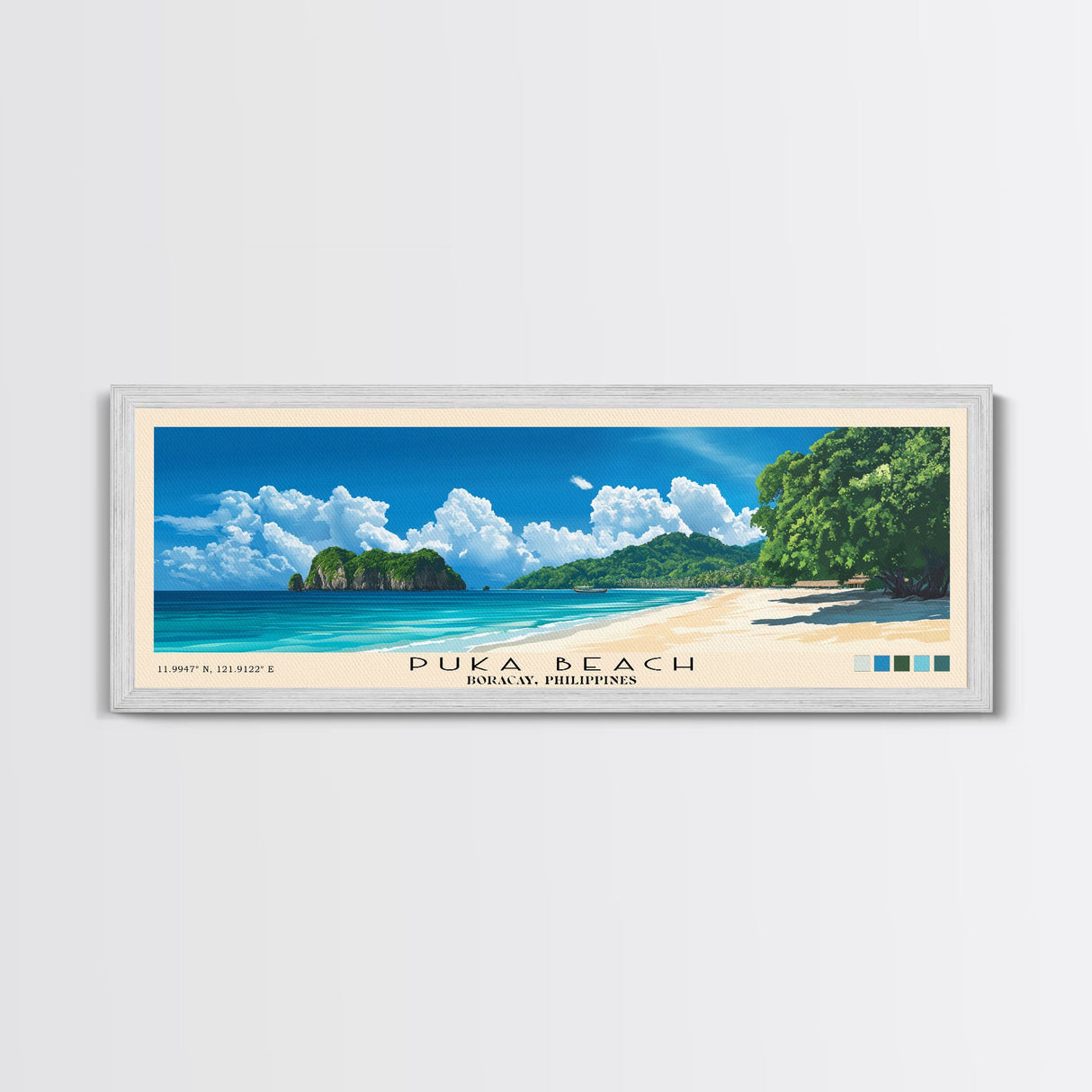 Puka Beach, Boracay, Philippines Panoramic Beach Print, Vacation Gift, Boracay, Philippines Wall Art, Framed Canvas Print, Framed Beach Painting