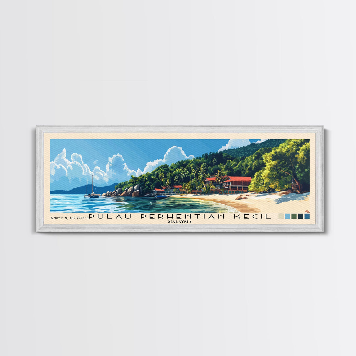 Pulau Perhentian Kecil, Malaysia Panoramic Beach Print, Vacation Gift, Malaysia Wall Art, Beach Painting, Beach Decor, Beach Painting