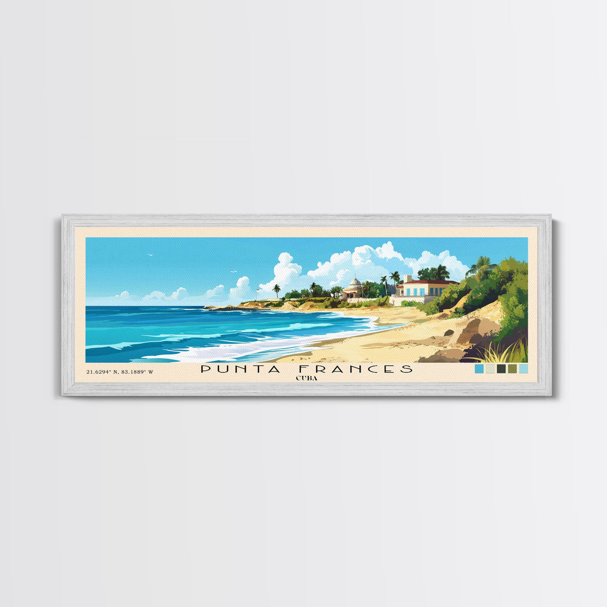 Punta Frances, Cuba Panoramic Print, Vacation Gift, Cuba Wall Art, Beach Painting, Beach Decor, Large Wall Art, Wood Frame Art