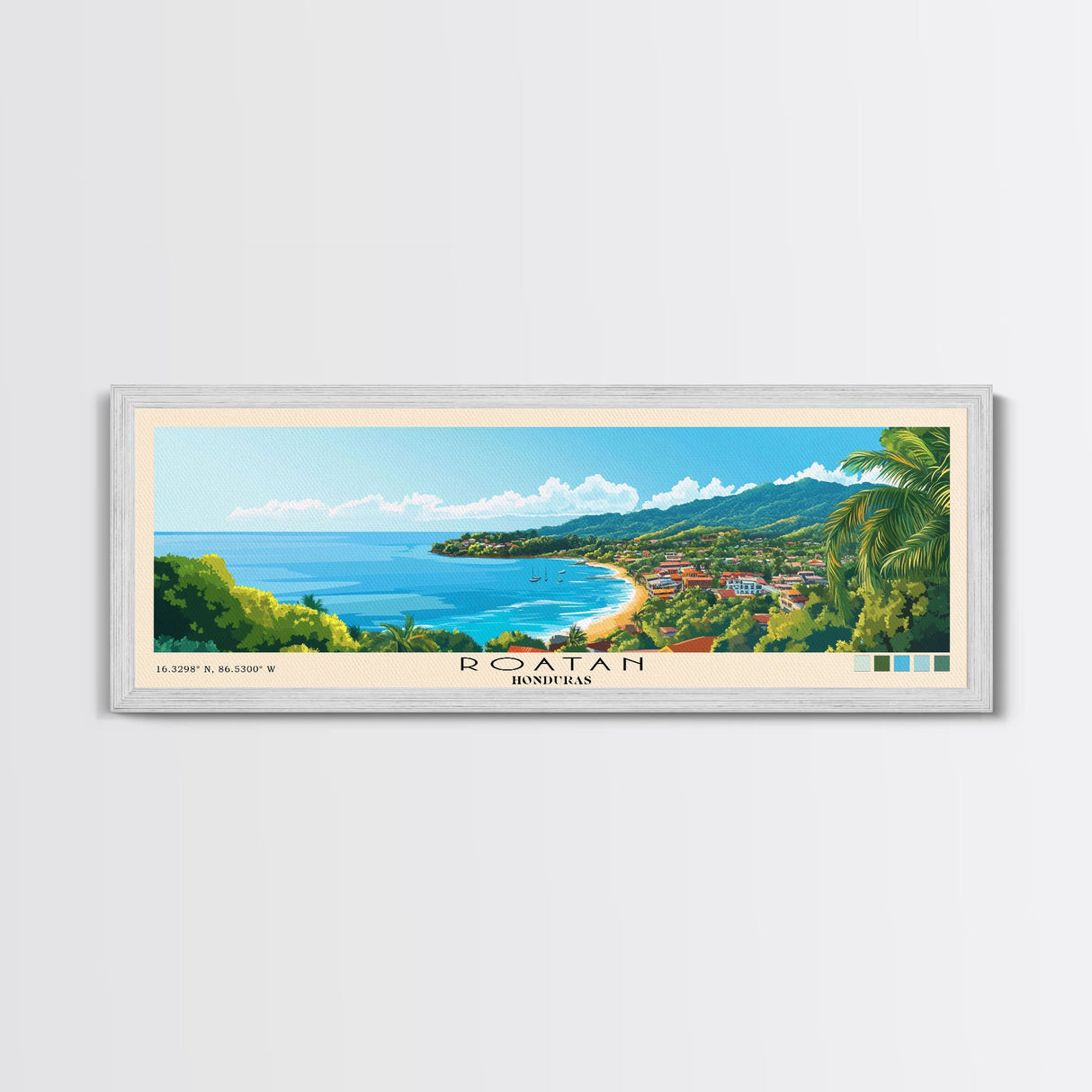 ROATAN, HONDURAS Panoramic Print, Vacation Gift, HONDURAS Wall Art, Beach Painting, Beach Decor, Beach Or Lakehouse Art