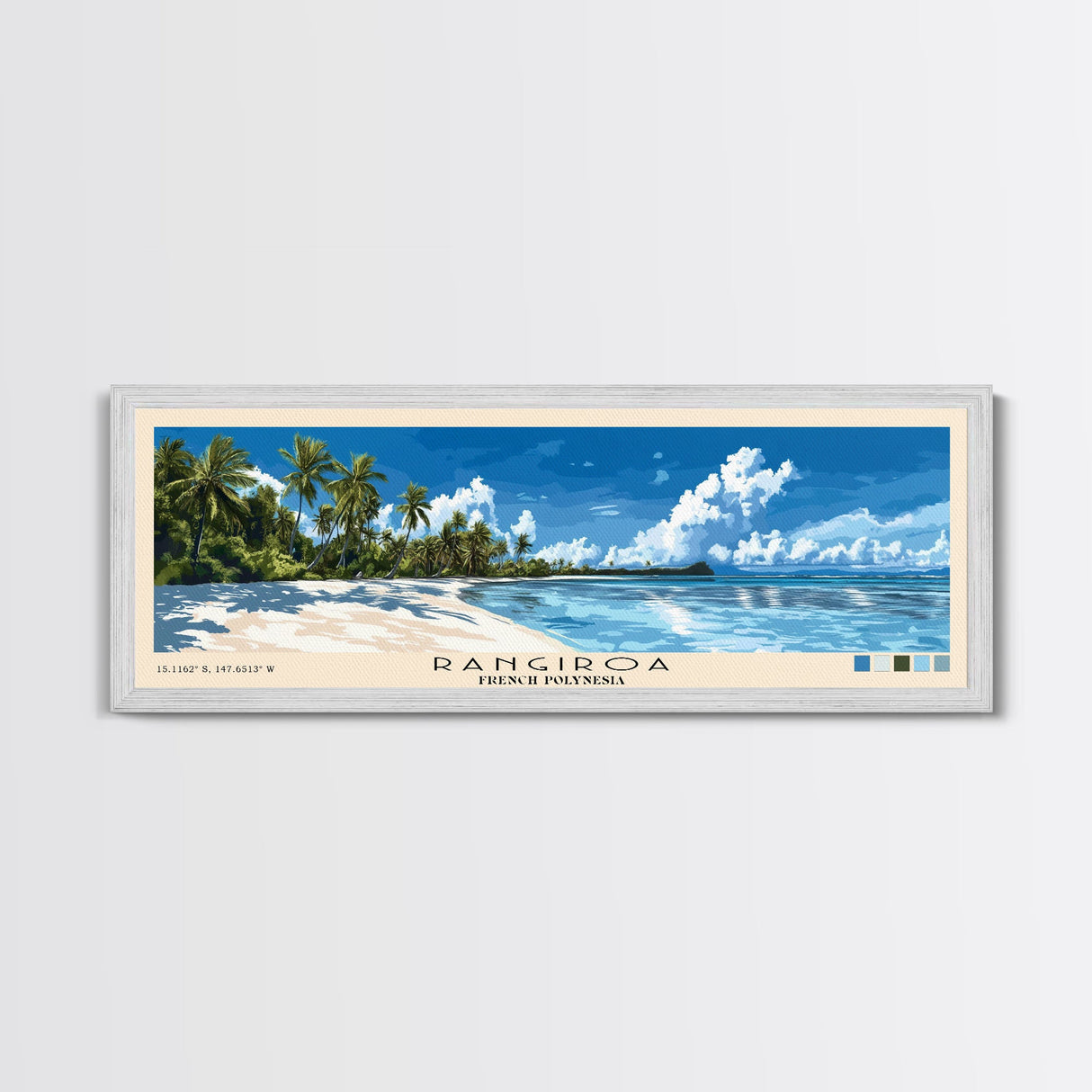 Rangiroa, French Polynesia Panoramic Beach Print, Vacation Gift, French Polynesia Wall Art, Framed Canvas Print, Framed Beach Painting