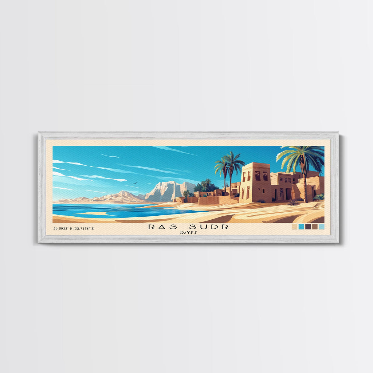 Ras Sudr, Egypt Panoramic Print, Vacation Gift, Egypt Wall Art, Beach Painting, Beach Decor, Large Wall Art, Wood Frame Art