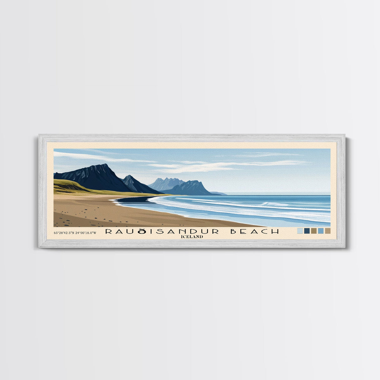 Rauðisandur Beach, Iceland Panoramic Beach Print, Vacation Gift, Iceland Wall Art, Framed Canvas Print, Framed Beach Painting