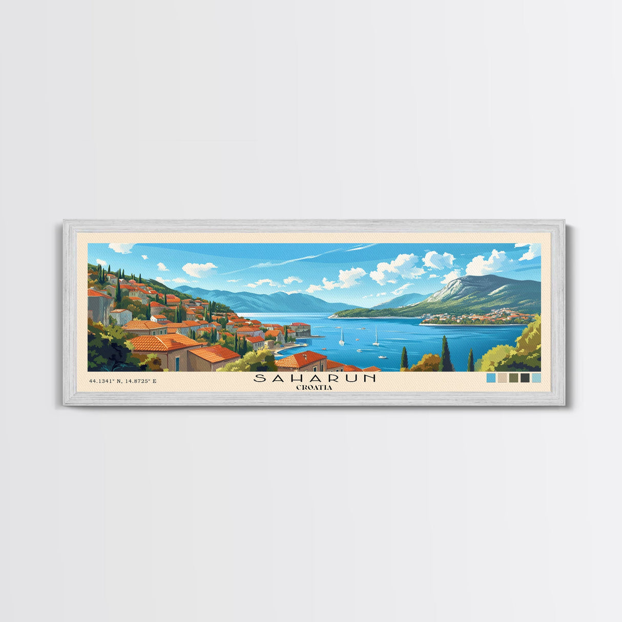 Saharun, Croatia Panoramic Print, Vacation Gift, Croatia Wall Art, Beach Painting, Beach Decor, Beach Or Lakehouse Art