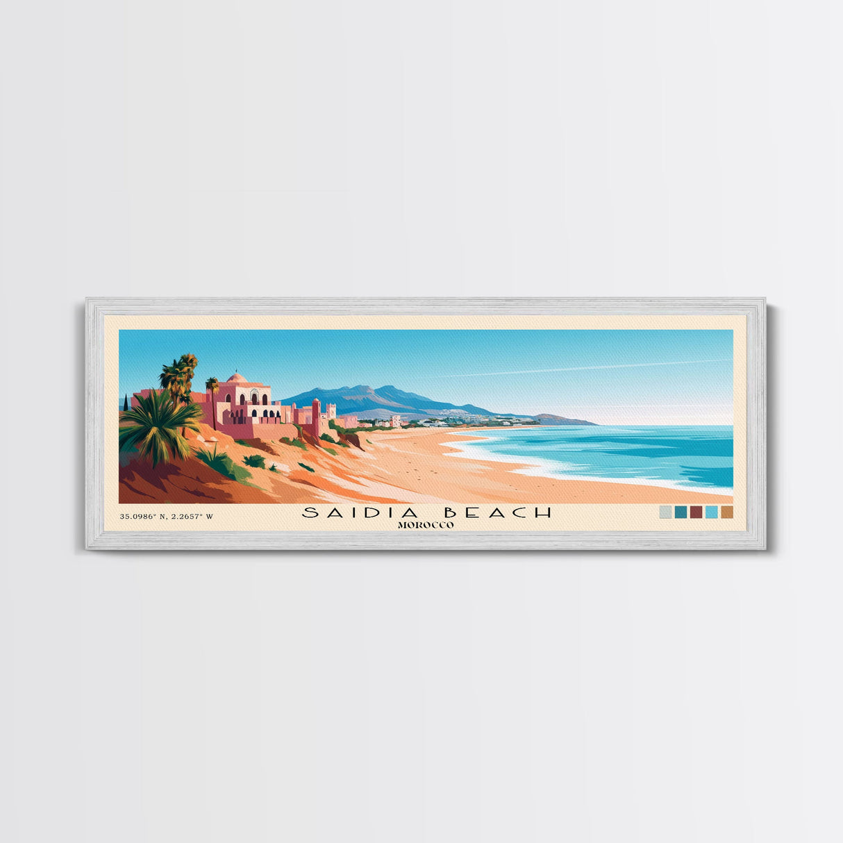 Saidia Beach, Morocco Panoramic Print, Vacation Gift, Morocco Wall Art, Beach Painting, Beach Decor, Large Wall Art, Wood Frame Art