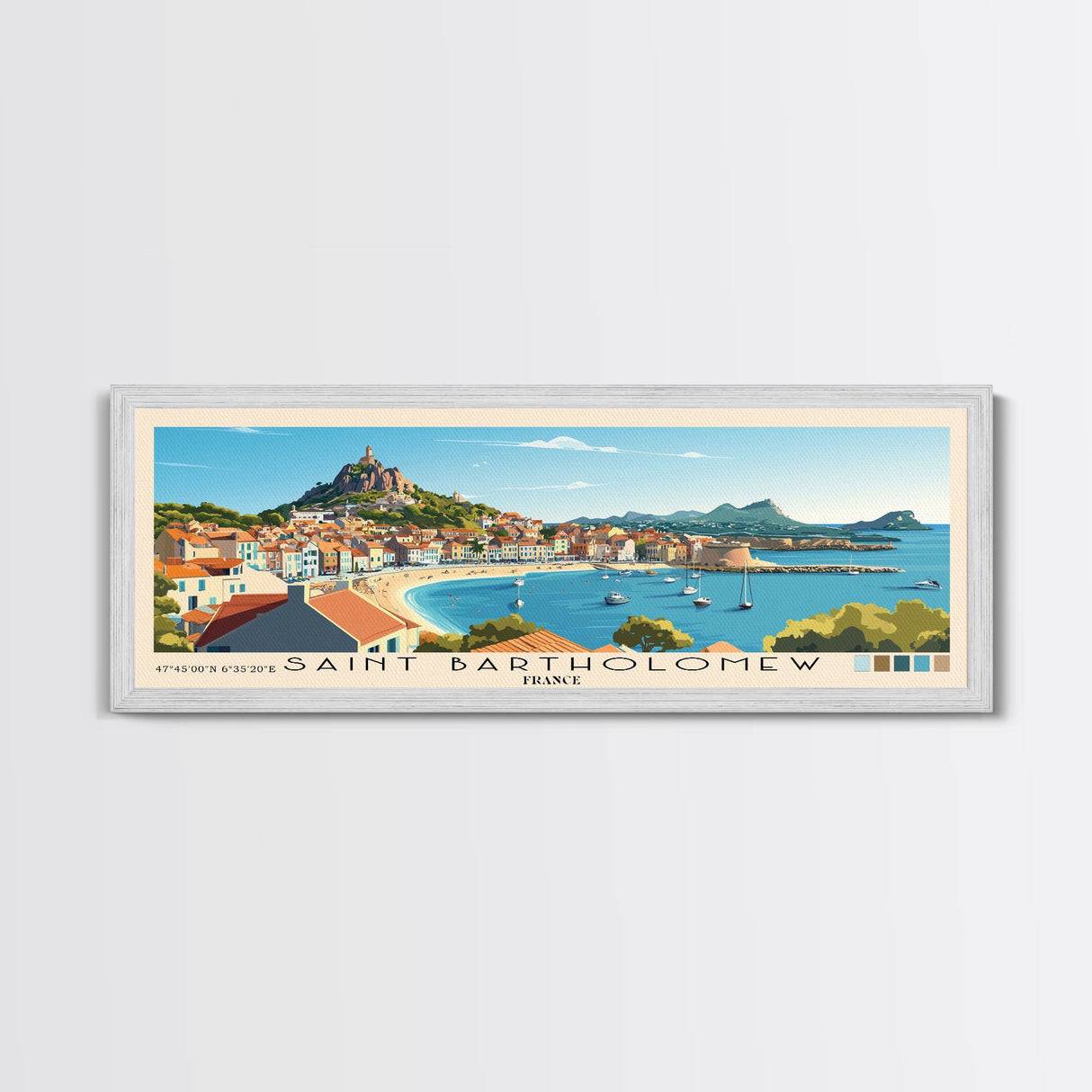 Saint Bartholomew, France Panoramic Beach Print, Vacation Gift, France Wall Art, Framed Canvas Print, Framed Beach Painting