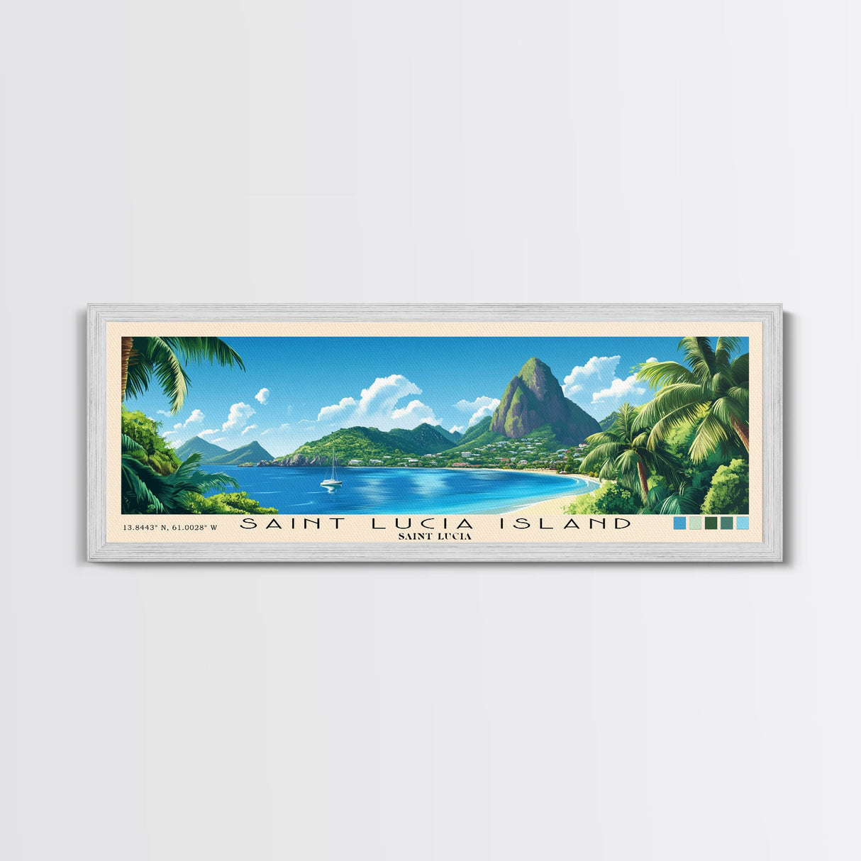 Saint Lucia Island, Saint Lucia Panoramic Print, Vacation Gift, Saint Lucia Wall Art, Beach Painting, Beach Decor, Beach Or Lakehouse Art