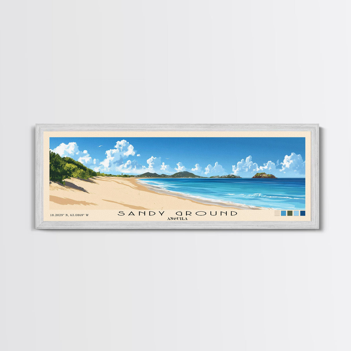 Sandy Ground, Anguila Panoramic Beach Print, Vacation Gift, Anguila Wall Art, Beach Painting, Beach Decor, Beach Painting