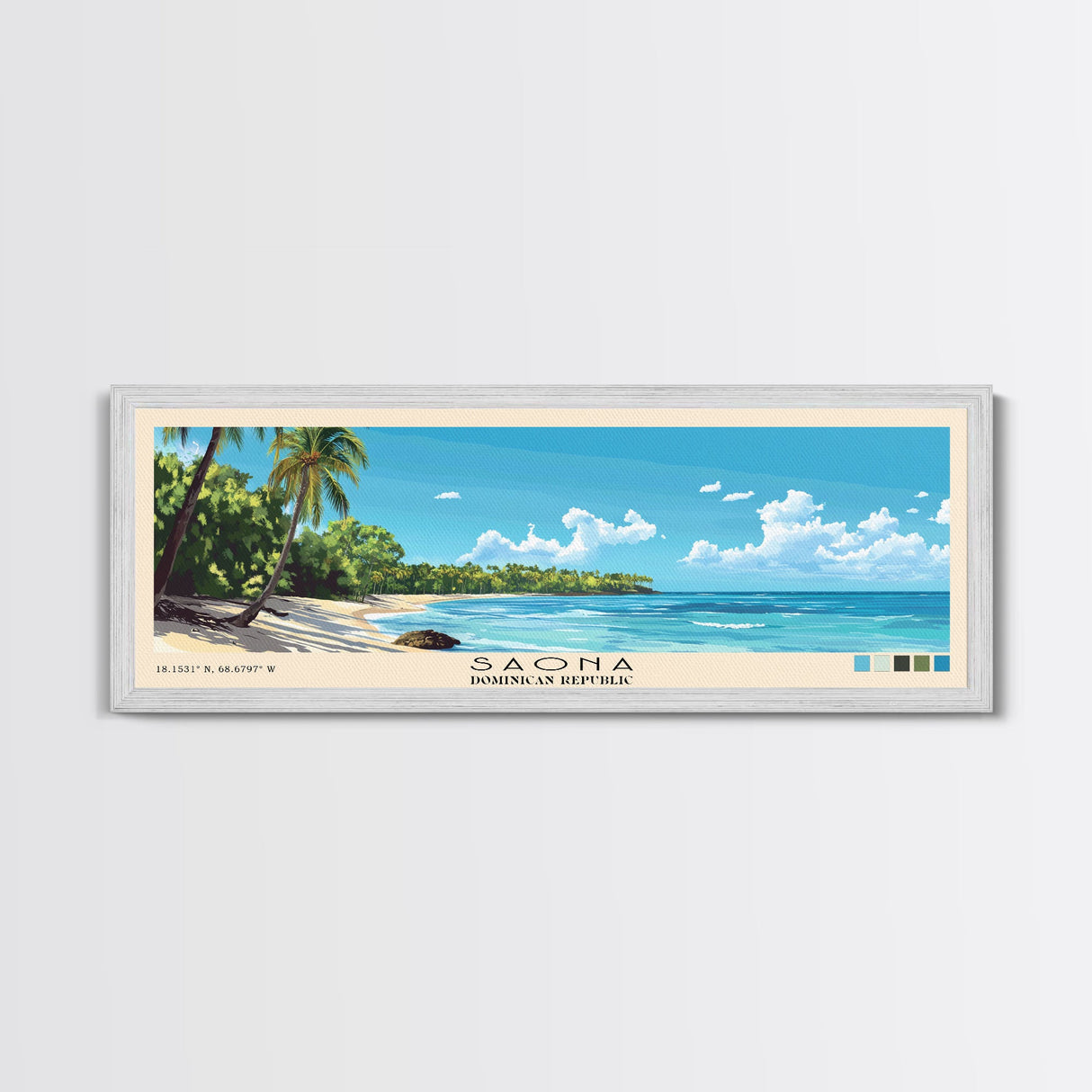 Saona, Dominican Republic Panoramic Print, Vacation Gift, Dominican Republic Wall Art, Beach Painting, Beach Decor, Large Wall Art, Wood Frame Art