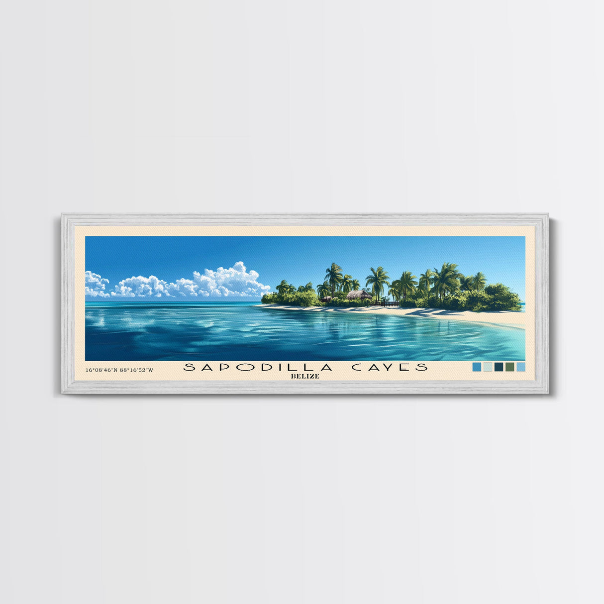 Sapodilla Cayes, Belize Panoramic Beach Print, Vacation Gift, Belize Wall Art, Framed Canvas Print, Framed Beach Painting