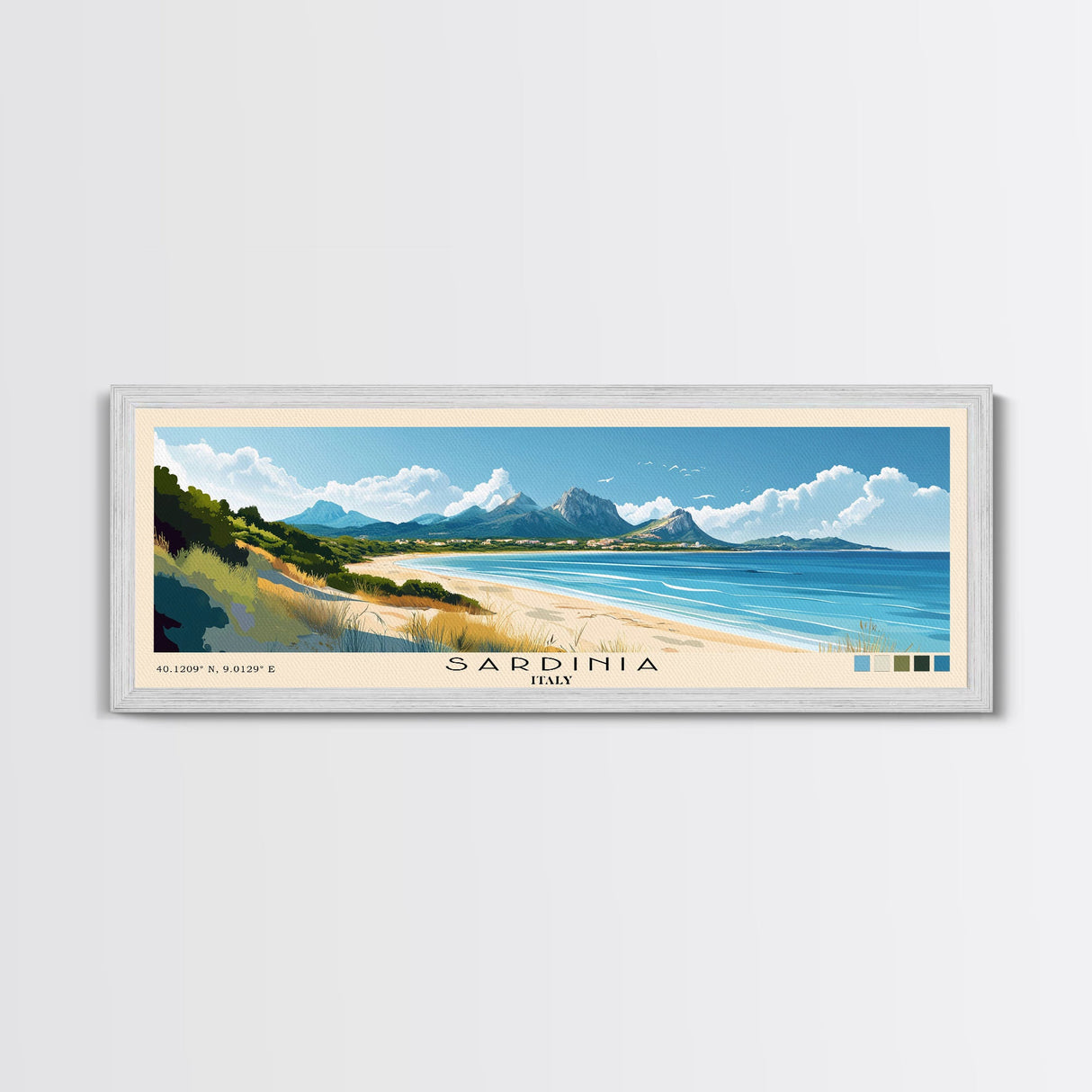 Sardinia, Italy Panoramic Beach Print, Vacation Gift, Italy Wall Art, Beach Painting, Beach Decor, Beach Painting