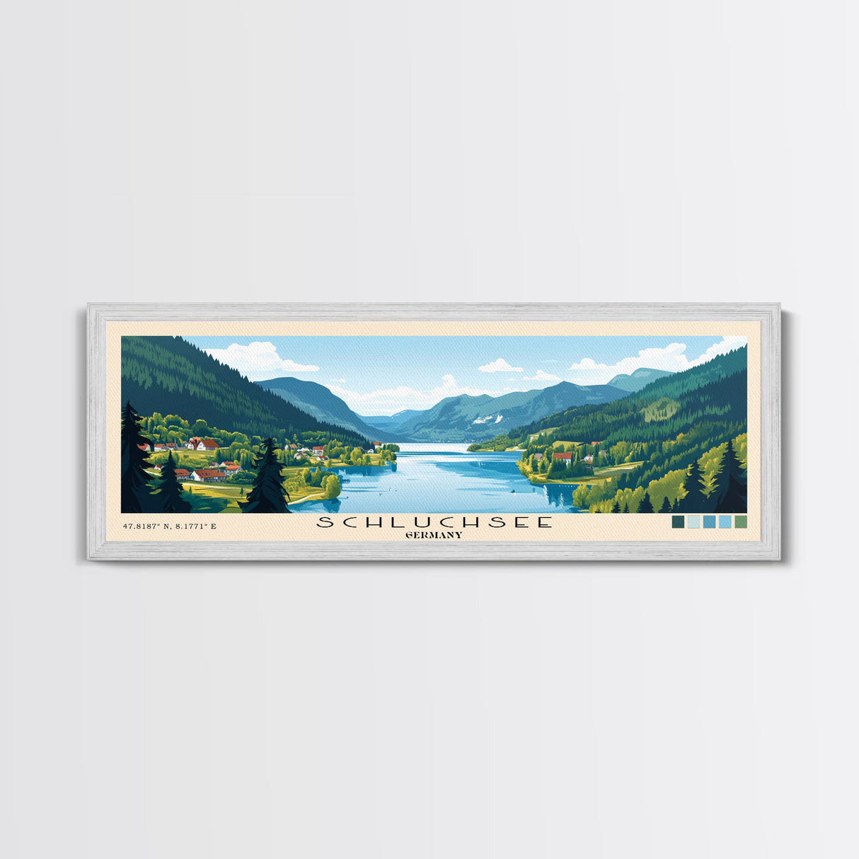 Schluchsee, Germany Panoramic Beach Print, Vacation Gift, Germany Wall Art, Framed Canvas Print, Framed Beach Painting