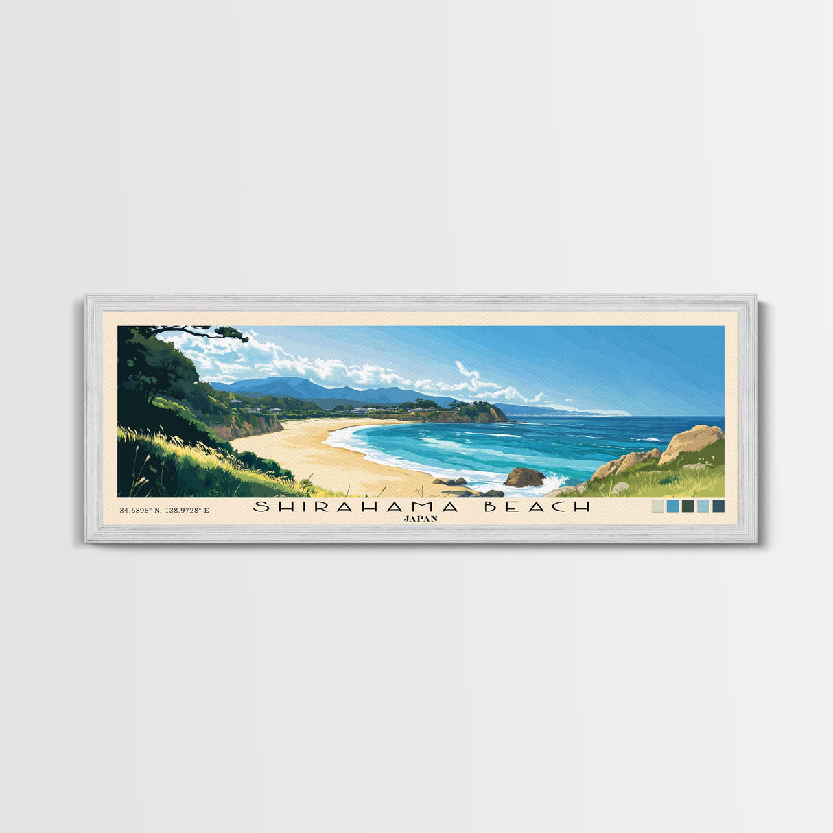 Shirahama Beach, Japan Panoramic Beach Print, Vacation Gift, Japan Wall Art, Framed Canvas Print, Framed Beach Painting