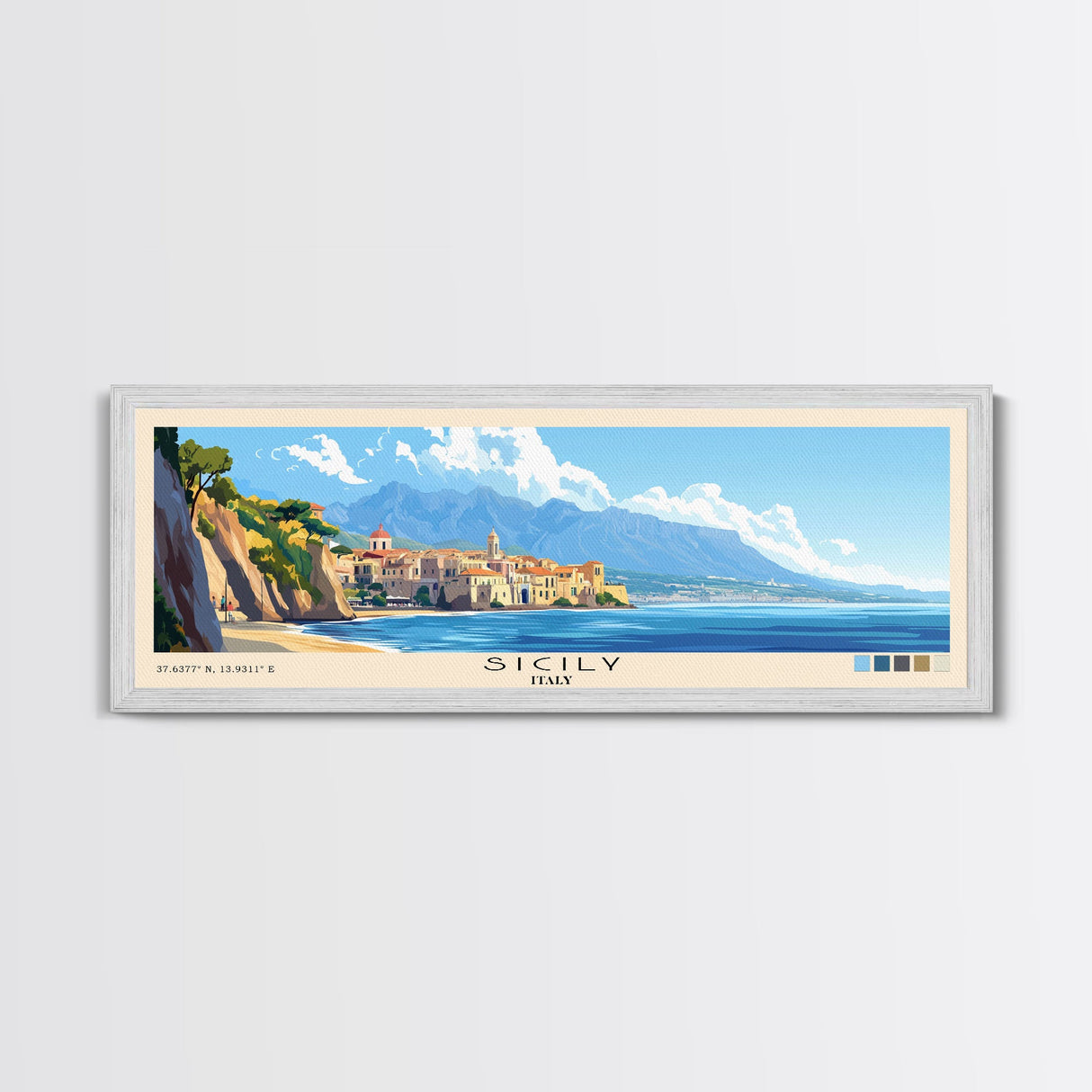 Sicily, Italy Panoramic Beach Print, Vacation Gift, Italy Wall Art, Beach Painting, Beach Decor, Beach Painting