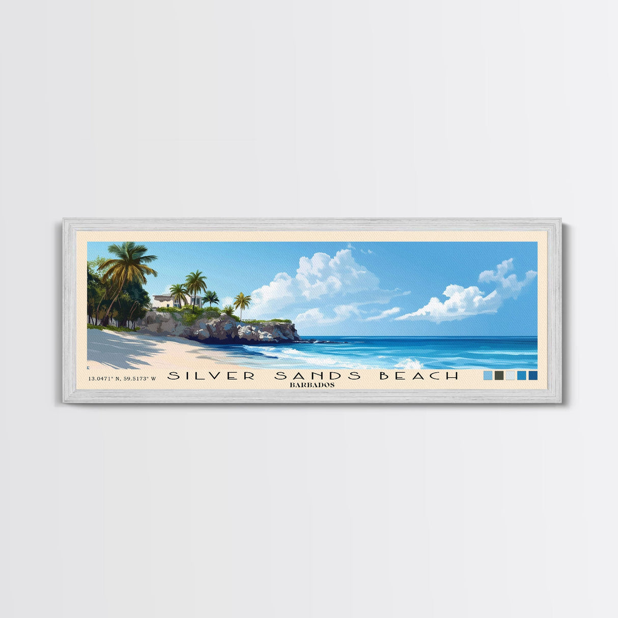 Silver Sands Beach, Barbados Panoramic Print, Vacation Gift, Barbados Wall Art, Beach Painting, Beach Decor, Large Wall Art, Wood Frame Art