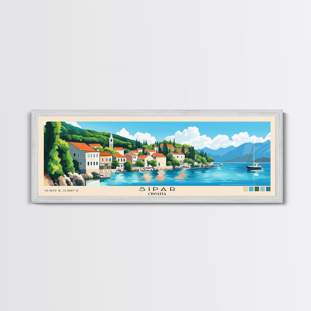 Sipar, Croatia Panoramic Beach Print, Vacation Gift, Croatia Wall Art, Framed Canvas Print, Framed Beach Painting