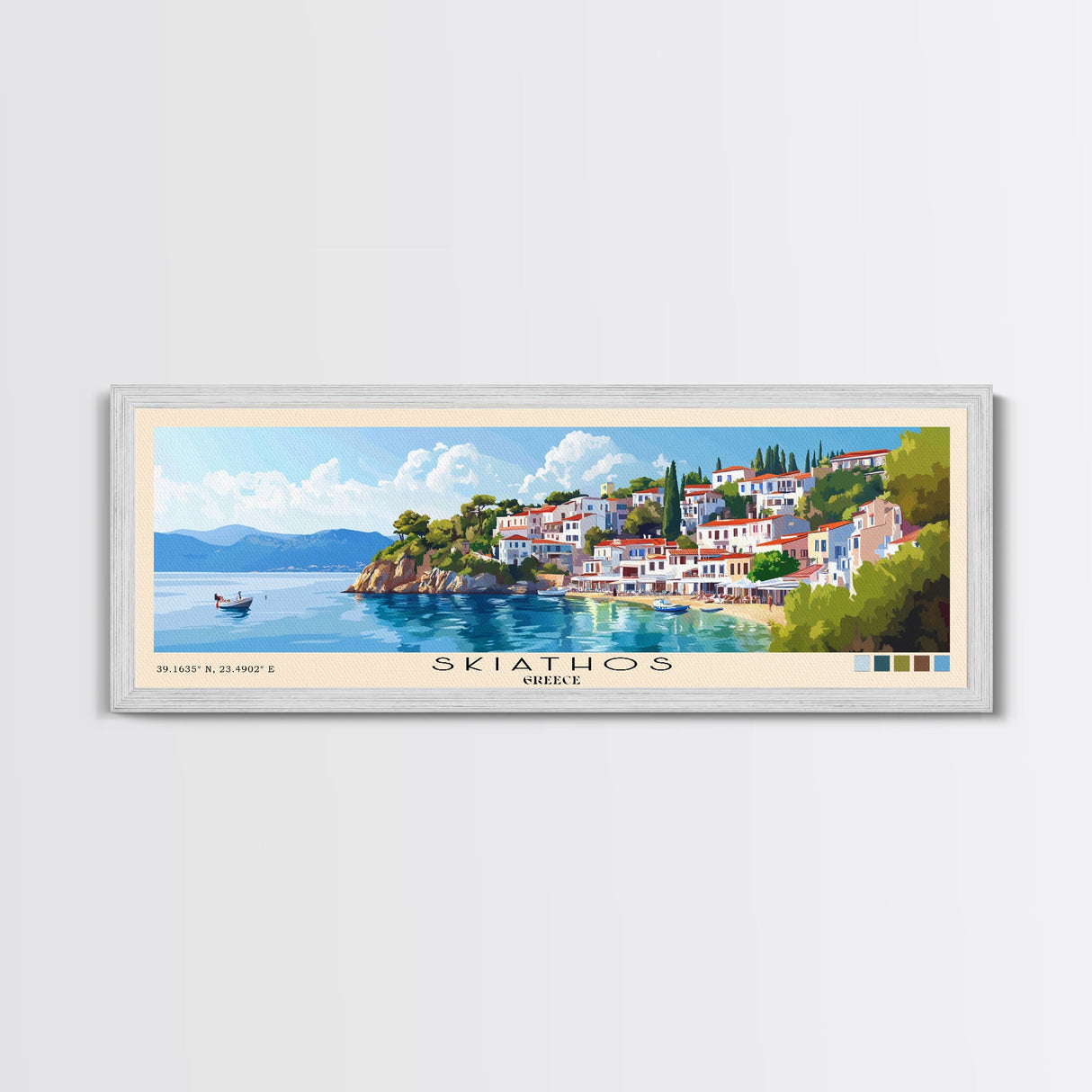 Skiathos, Greece Panoramic Beach Print, Vacation Gift, Greece Wall Art, Framed Canvas Print, Framed Beach Painting