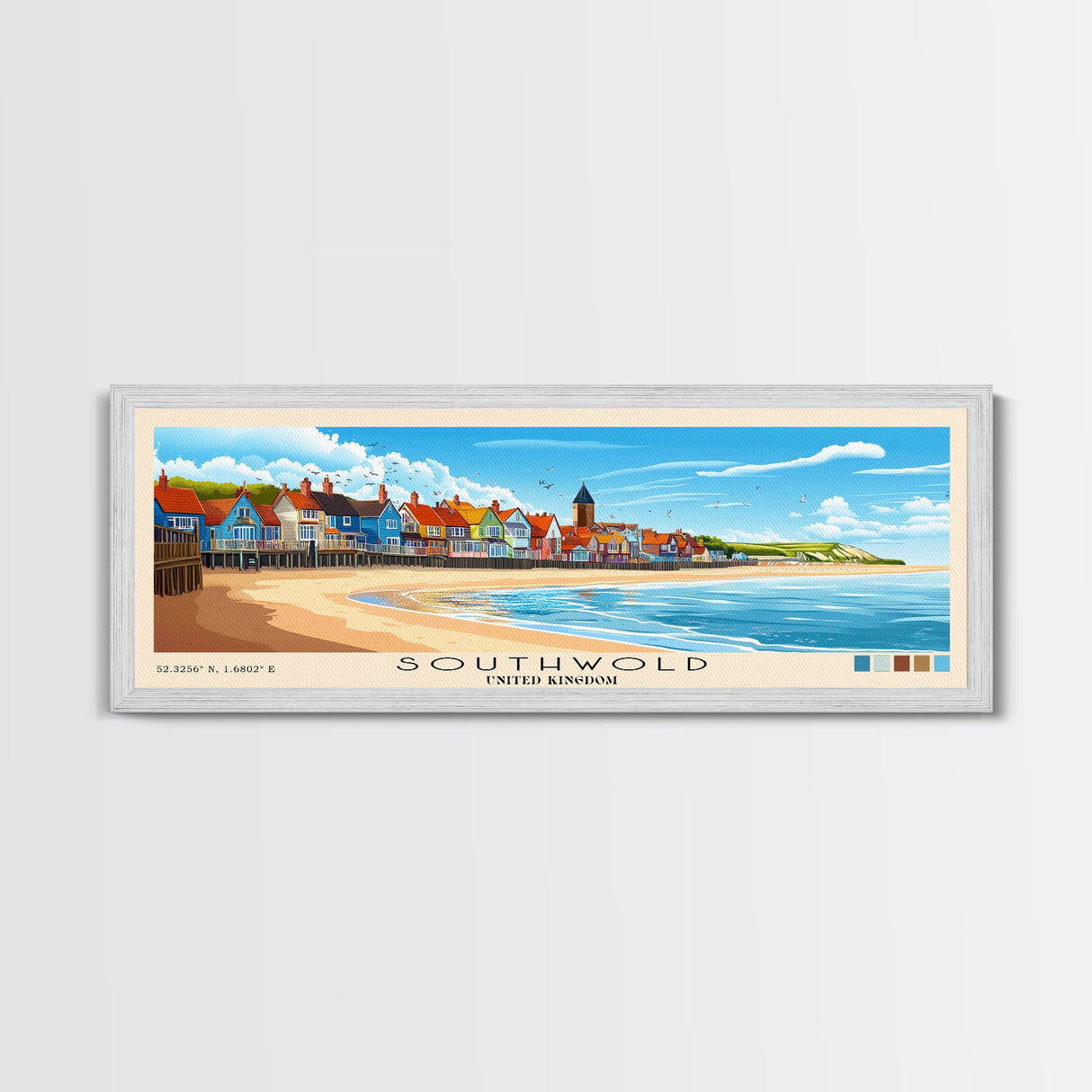 Southwold, United Kingdom Panoramic Print, Vacation Gift, United Kingdom Wall Art, Beach Painting, Beach Decor, Beach Or Lakehouse Art