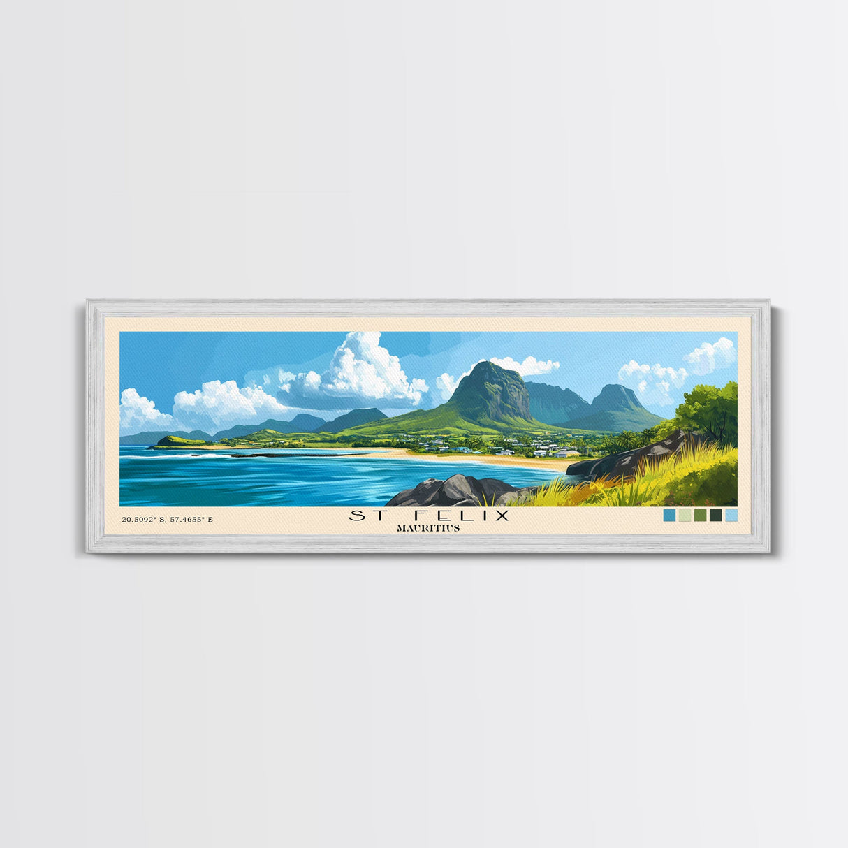 St Felix, Mauritius Panoramic Beach Print, Vacation Gift, Mauritius Wall Art, Beach Painting, Beach Decor, Beach Painting