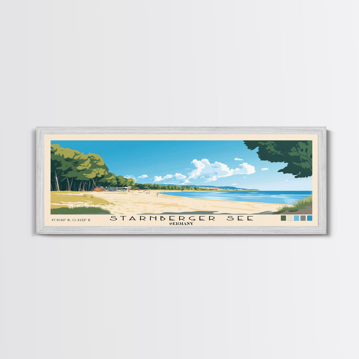 Starnberger See, Germany Panoramic Print, Vacation Gift, Germany Wall Art, Beach Painting, Beach Decor, Large Wall Art, Wood Frame Art