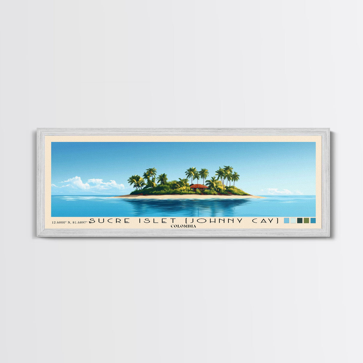 Sucre Islet (Johnny Cay), Colombia Panoramic Beach Print, Vacation Gift, Colombia Wall Art, Framed Canvas Print, Framed Beach Painting