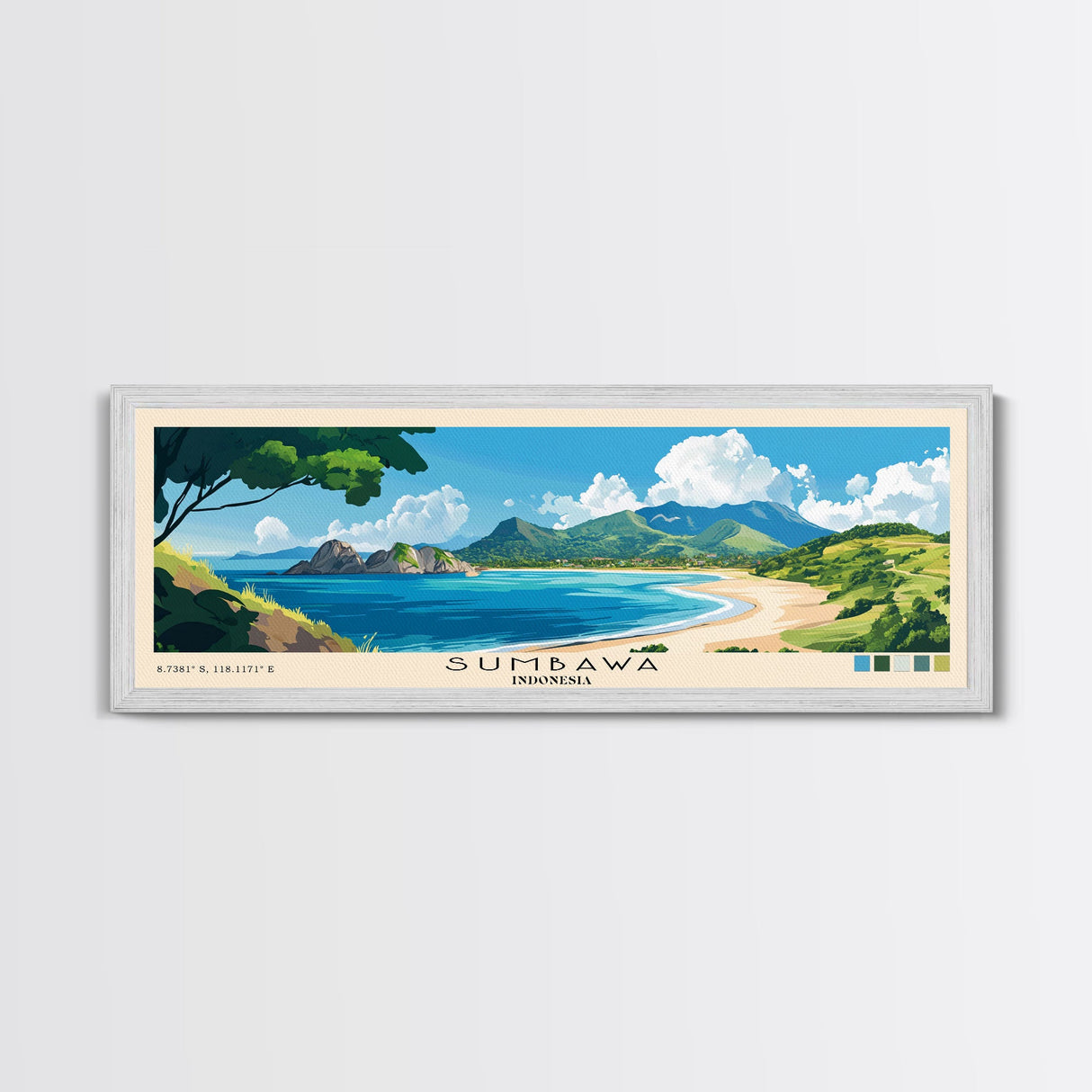 Sumbawa, Indonesia Panoramic Beach Print, Vacation Gift, Indonesia Wall Art, Beach Painting, Beach Decor, Beach Painting