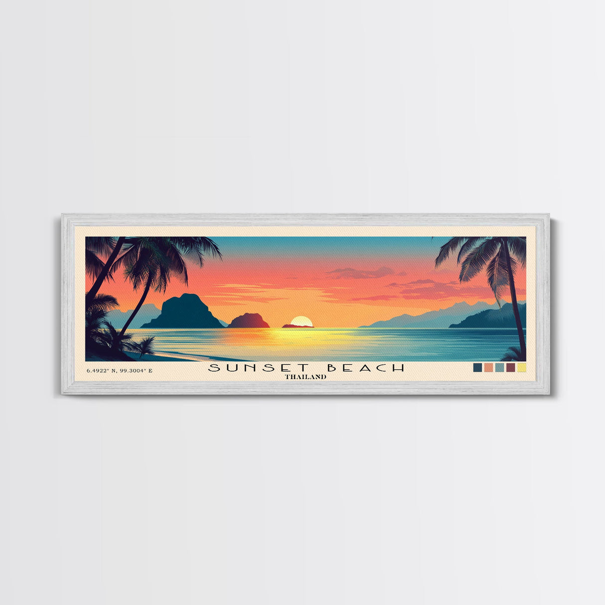 Sunset Beach, Thailand Panoramic Beach Print, Vacation Gift, Thailand Wall Art, Beach Painting, Beach Decor, Beach Painting