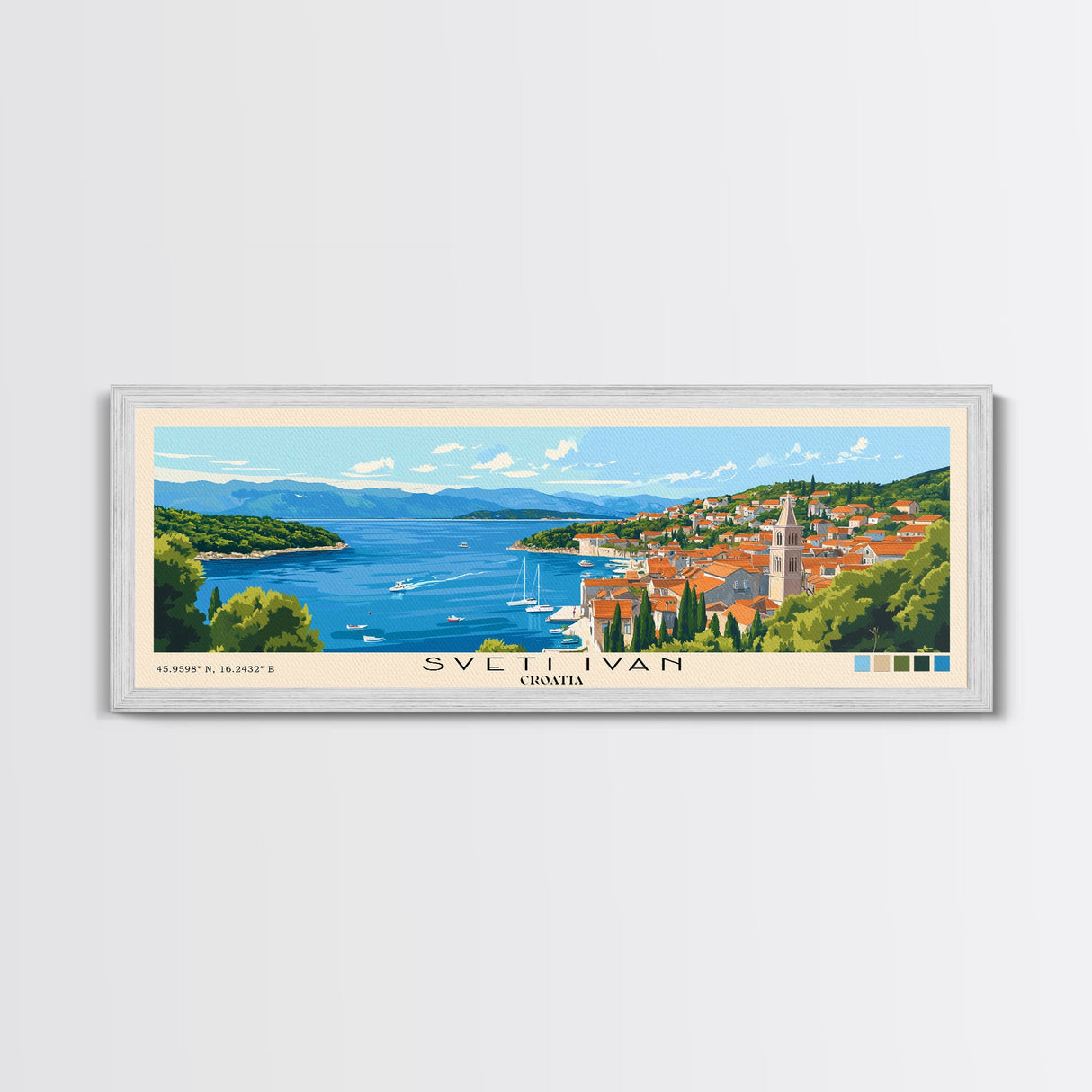 Sveti Ivan , Croatia Panoramic Beach Print, Vacation Gift, Croatia Wall Art, Framed Canvas Print, Framed Beach Painting