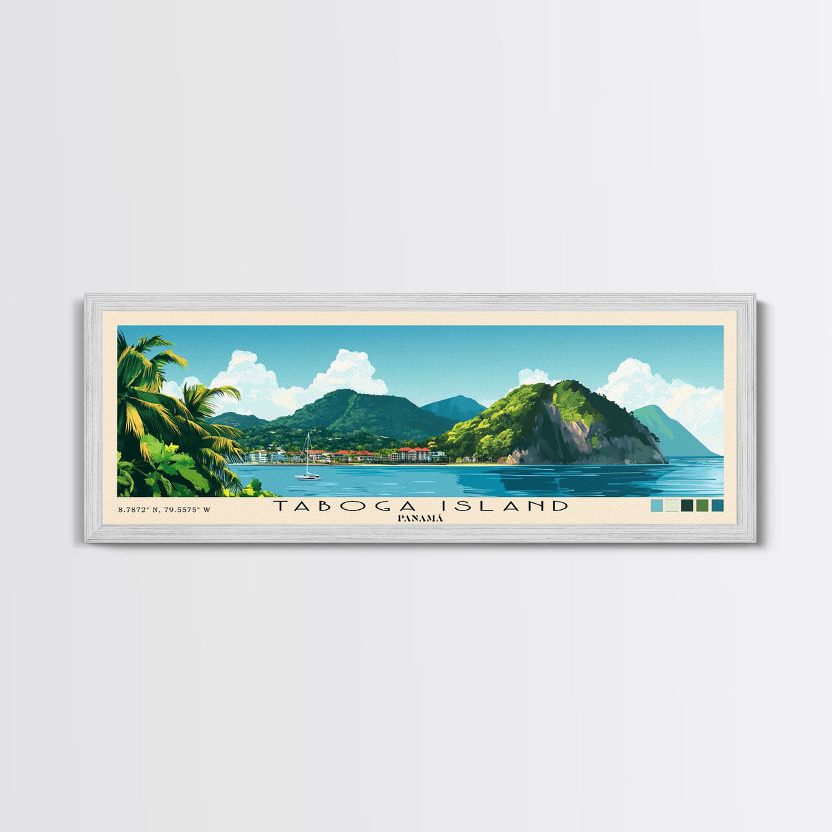 Taboga Island, Panamá Panoramic Beach Print, Vacation Gift, Panamá Wall Art, Framed Canvas Print, Framed Beach Painting