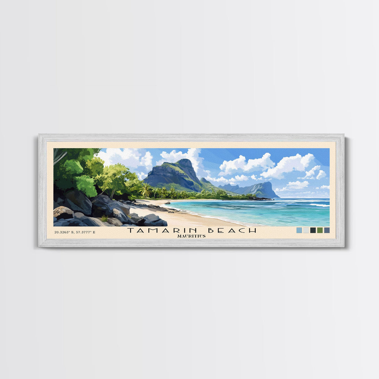 Tamarin Beach, Mauritius Panoramic Beach Print, Vacation Gift, Mauritius Wall Art, Framed Canvas Print, Framed Beach Painting