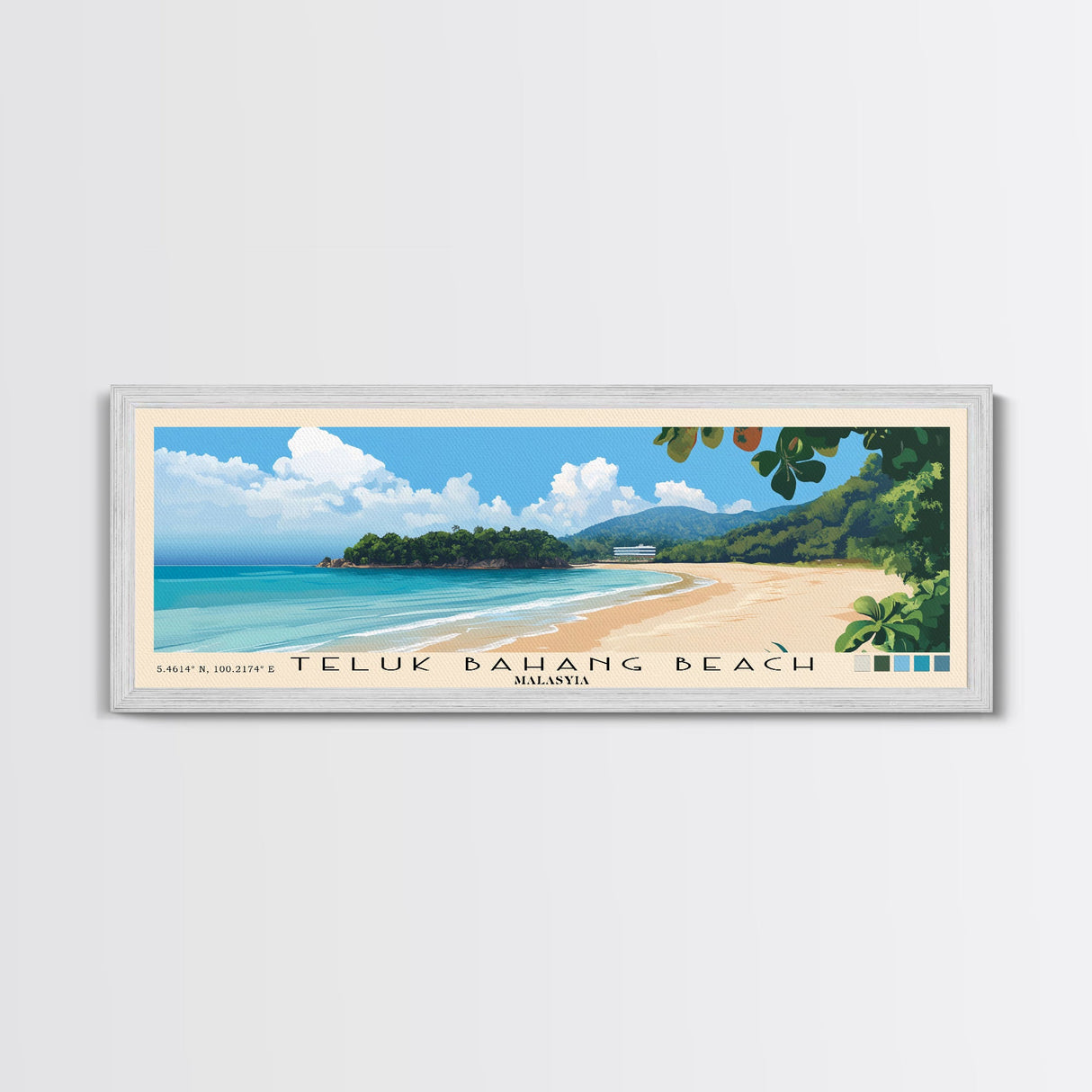 Teluk Bahang Beach, Malasyia Panoramic Print, Vacation Gift, Malasyia Wall Art, Beach Painting, Beach Decor, Large Wall Art, Wood Frame Art