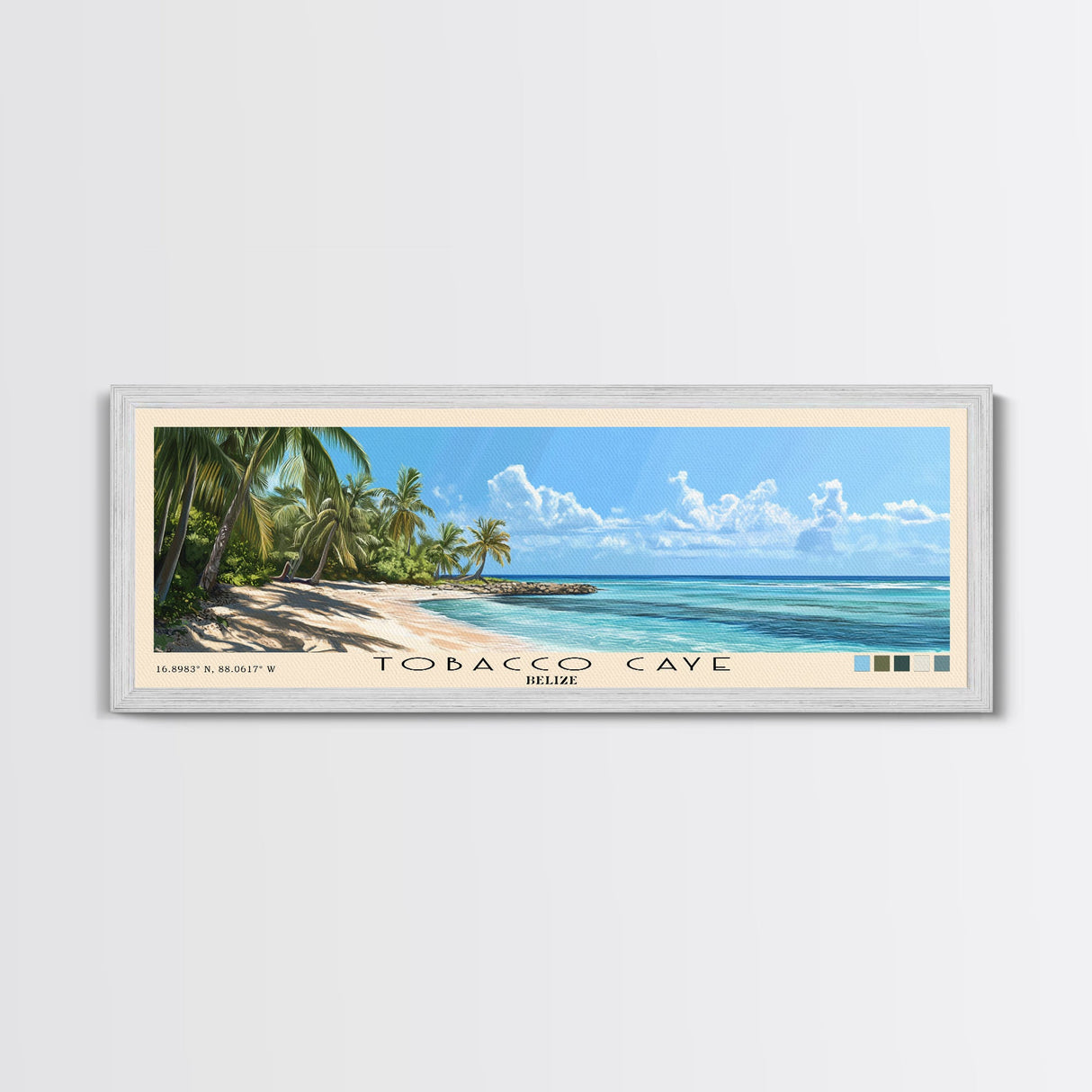 Tobacco Caye, Belize Panoramic Print, Vacation Gift, Belize Wall Art, Beach Painting, Beach Decor, Large Wall Art, Wood Frame Art