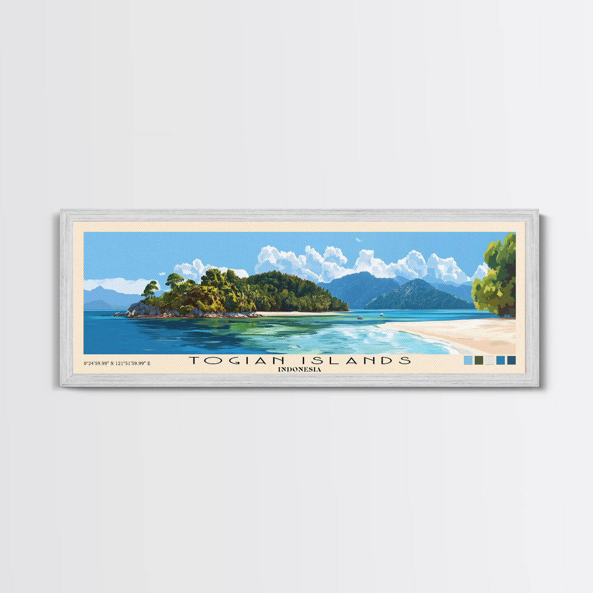 Togian Islands, Indonesia Panoramic Beach Print, Vacation Gift, Indonesia Wall Art, Framed Canvas Print, Framed Beach Painting