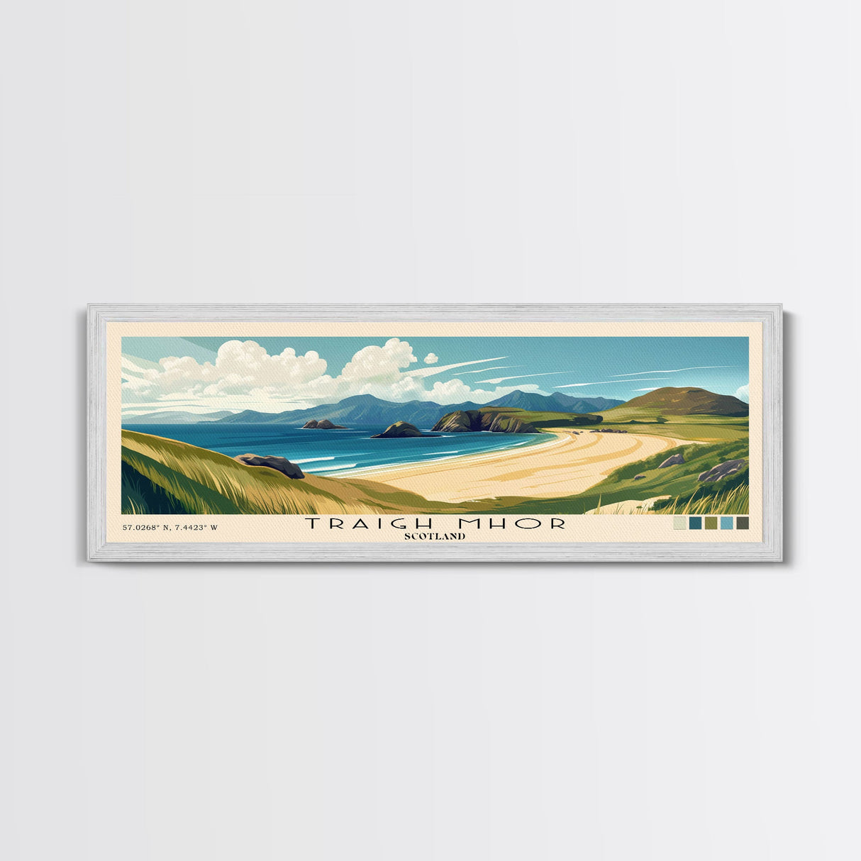 Traigh Mhor, Scotland Panoramic Beach Print, Vacation Gift, Scotland Wall Art, Framed Canvas Print, Framed Beach Painting