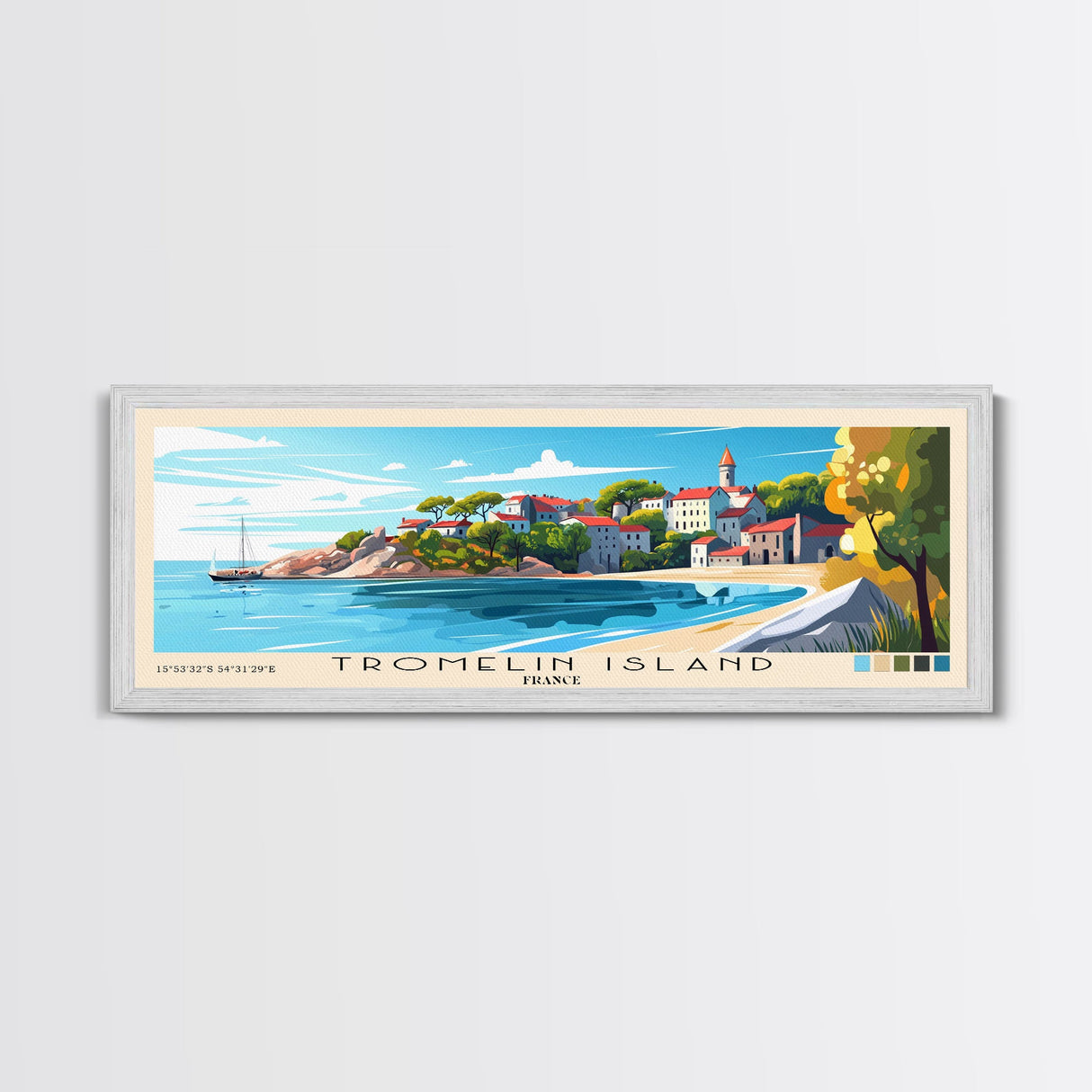 Tromelin Island, France Panoramic Beach Print, Vacation Gift, France Wall Art, Framed Canvas Print, Framed Beach Painting