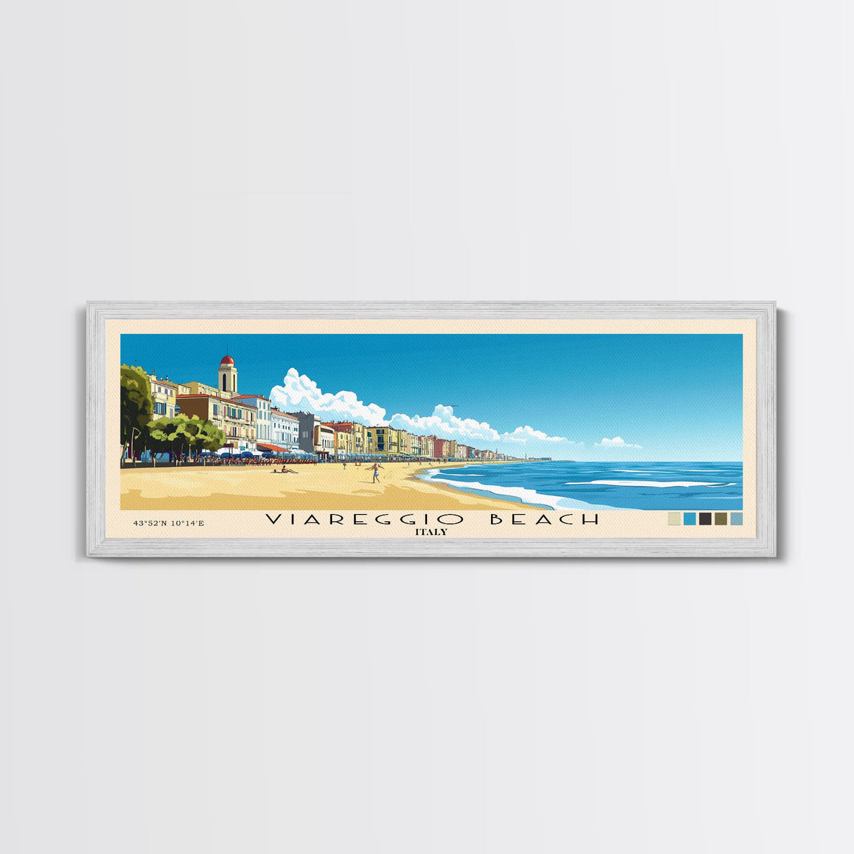 Viareggio Beach, Italy Panoramic Beach Print, Vacation Gift, Italy Wall Art, Beach Painting, Beach Decor, Beach Painting