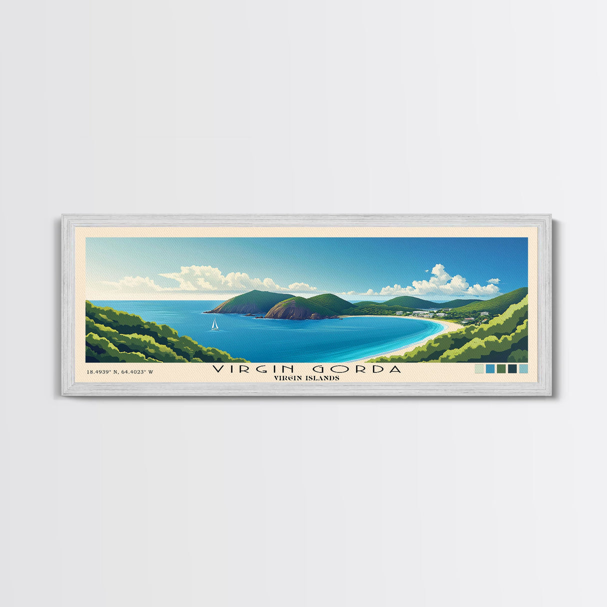 Virgin Gorda, Virgin Islands Panoramic Beach Print, Vacation Gift, Virgin Islands Wall Art, Framed Canvas Print, Framed Beach Painting