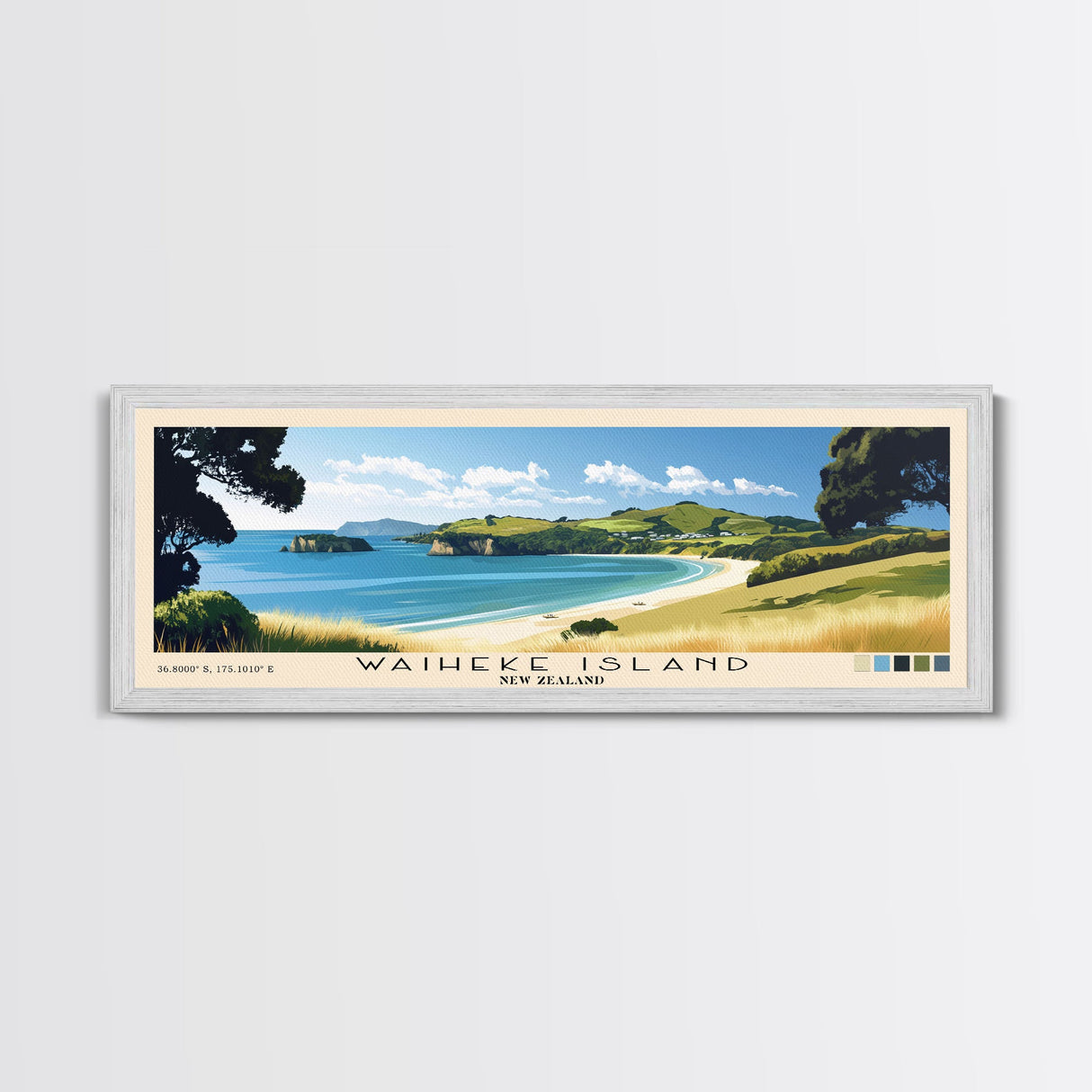 Waiheke Island, New Zealand Panoramic Print, Vacation Gift, New Zealand Wall Art, Beach Painting, Beach Decor, Beach Or Lakehouse Art