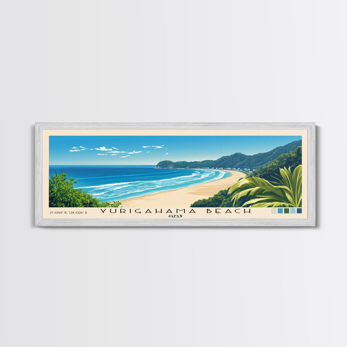 Yurigahama Beach, Japan Panoramic Print, Vacation Gift, Japan Wall Art, Beach Painting, Beach Decor, Large Wall Art, Wood Frame Art