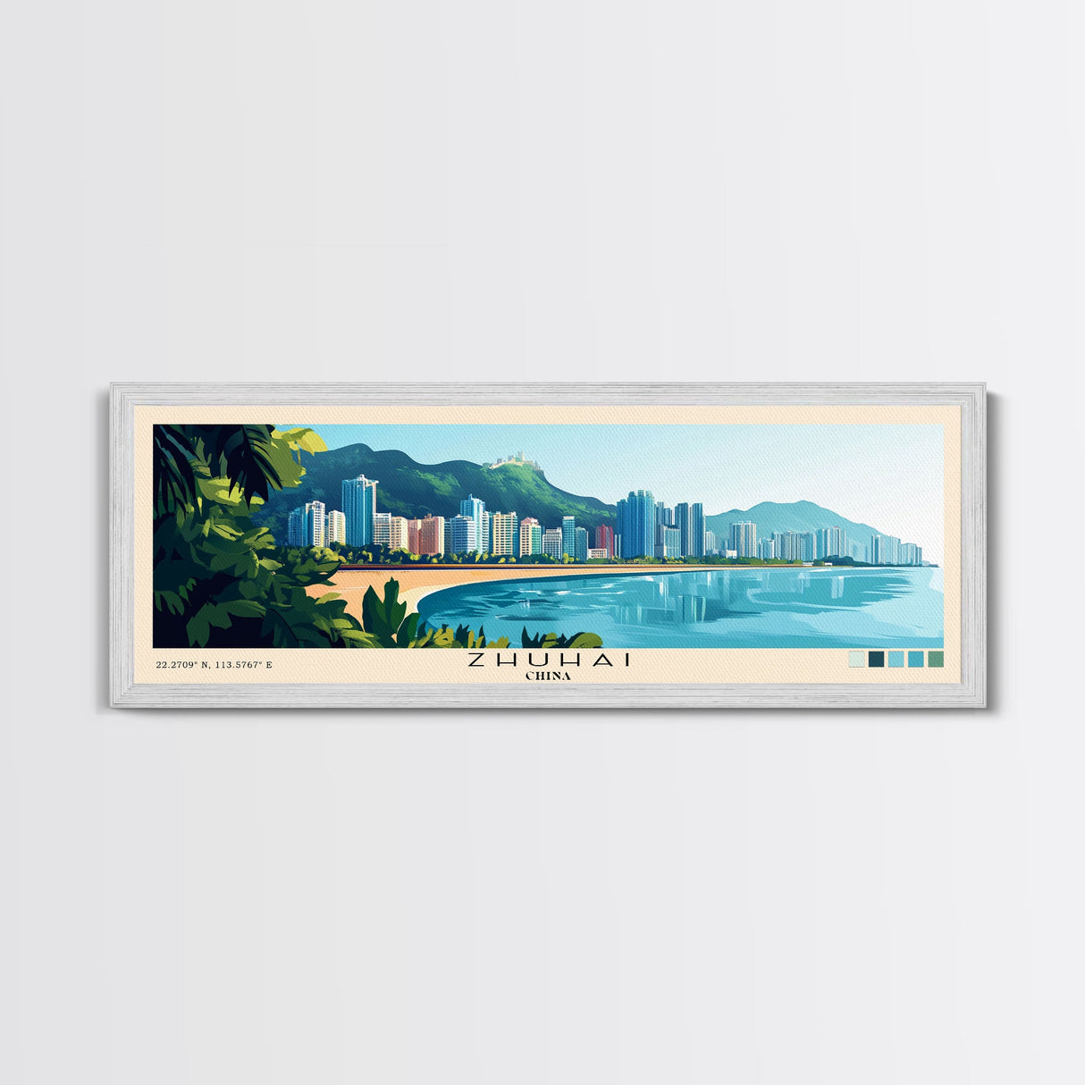 Zhuhai, China Panoramic Print, Vacation Gift, China Wall Art, Beach Painting, Beach Decor, Large Wall Art, Wood Frame Art