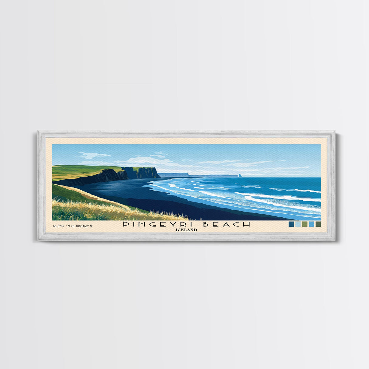 Þingeyri Beach, Iceland Panoramic Beach Print, Vacation Gift, Iceland Wall Art, Framed Canvas Print, Framed Beach Painting