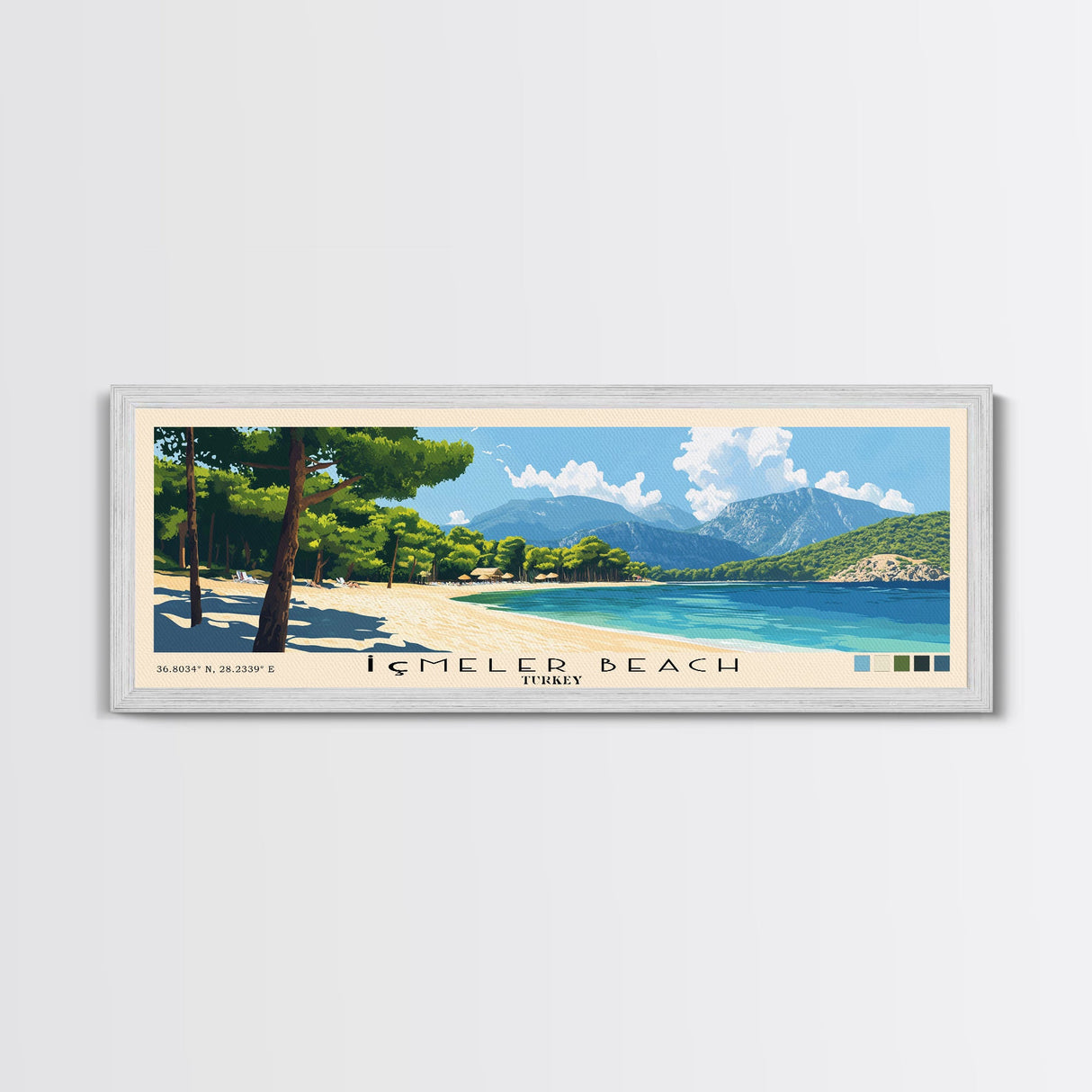 İçmeler Beach, Turkey Panoramic Print, Vacation Gift, Turkey Wall Art, Beach Painting, Beach Decor, Beach Or Lakehouse Art