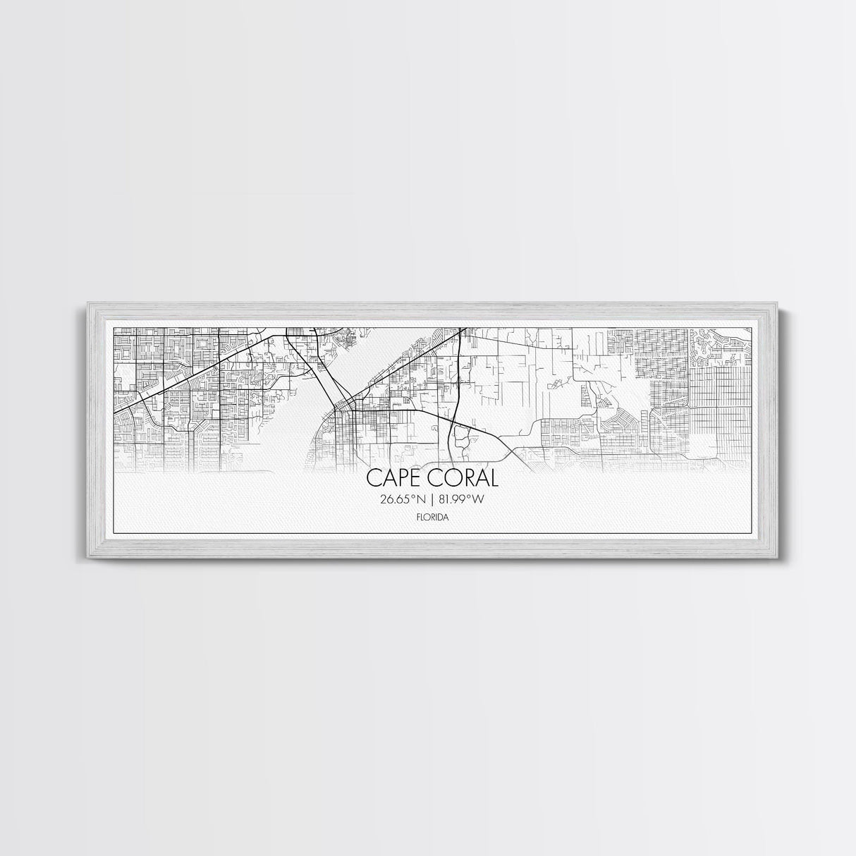 Panoramic Cape Coral City Map, Florida Art, Map Print, Minimalist Wall Art, Canvas Art, Housewarming Gift, Street Map Art, Closing Gift