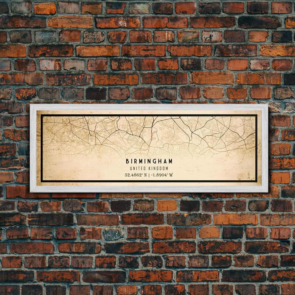 Panoramic Birmingham UK map print poster or framed canvas, map print poster canvas, UK city map print poster canvas, Vintage Travel Art