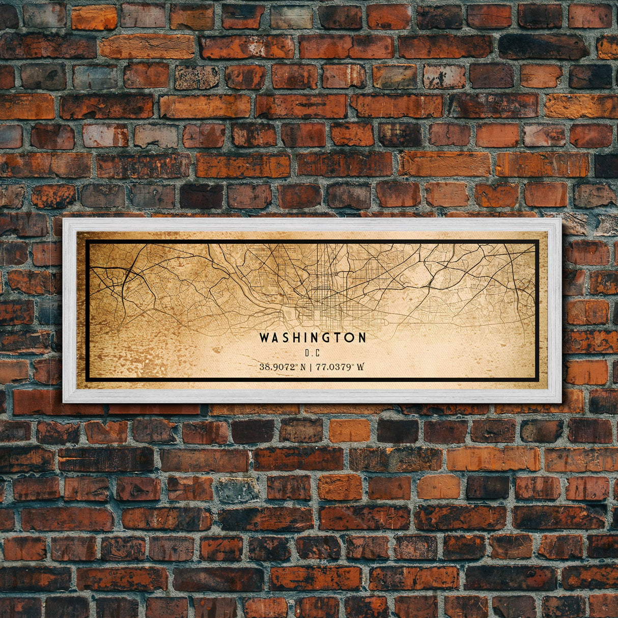 Panoramic Vintage Washington map print poster or framed canvas | Washington dc city map print poster canvas | Washington DC Canvas Art