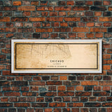 Distressed Panoramic Chicago map print poster or framed canvas, Illinois road map print poster canvas, Chicago city map print poster canvas