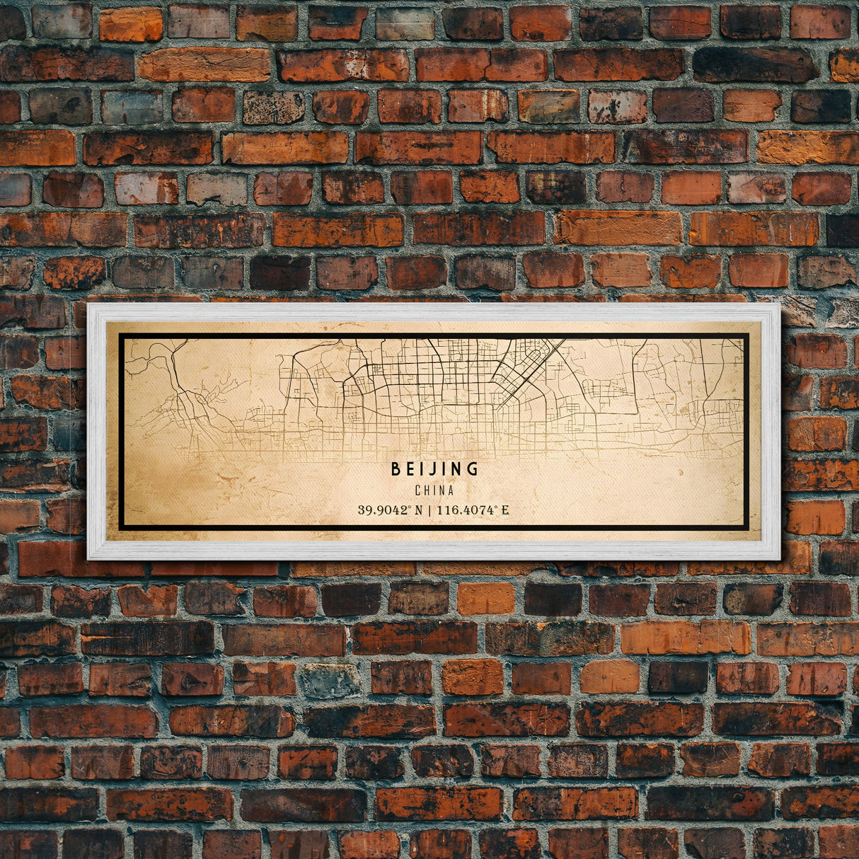 Panoramic Beijing China map print poster or framed canvas, Beijing map print poster canvas, city map print poster canvas, Vintage Travel Art