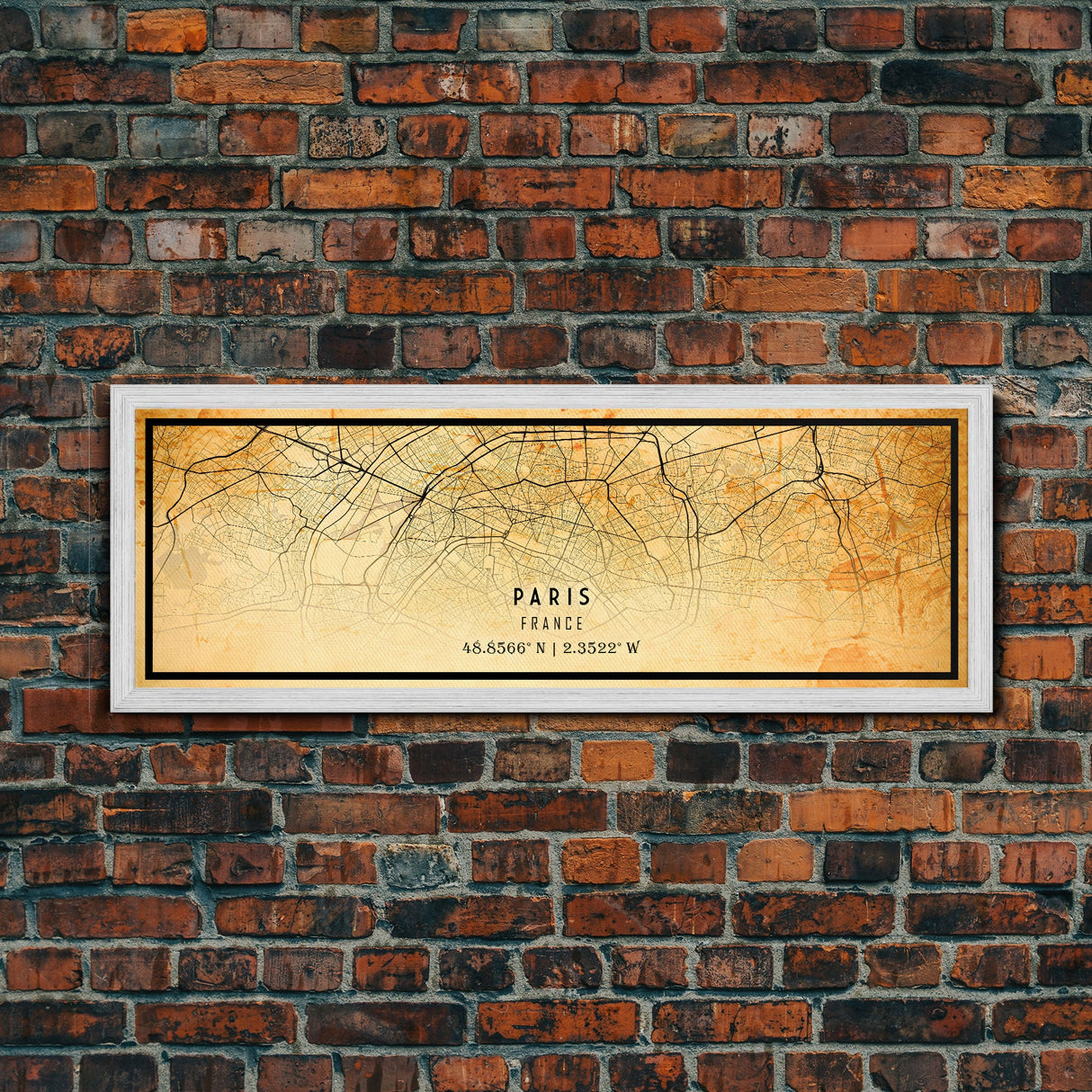 Panoramic Paris France map print poster or framed canvas, Paris map print poster canvas, city map print poster canvas, Vintage Travel Art